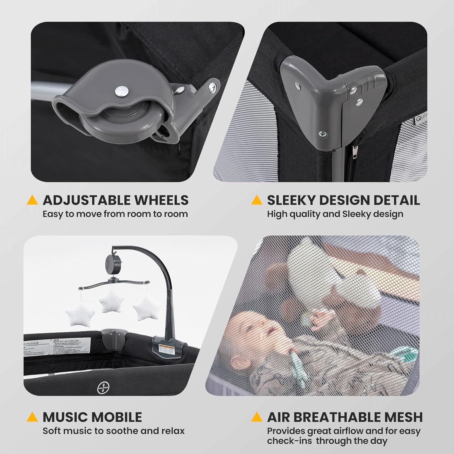 Cuna 2 en 1 QUTANIX Gris Oscuro - Cuna y Parque Infantil