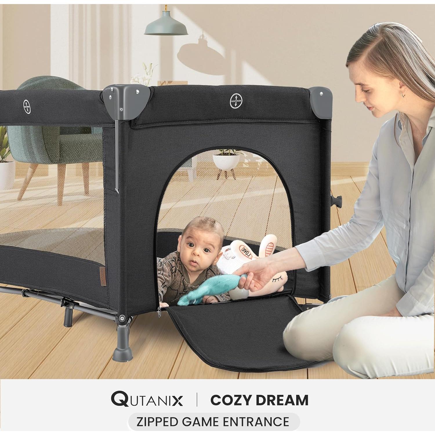 Cuna 2 en 1 QUTANIX Gris Oscuro - Cuna y Parque Infantil