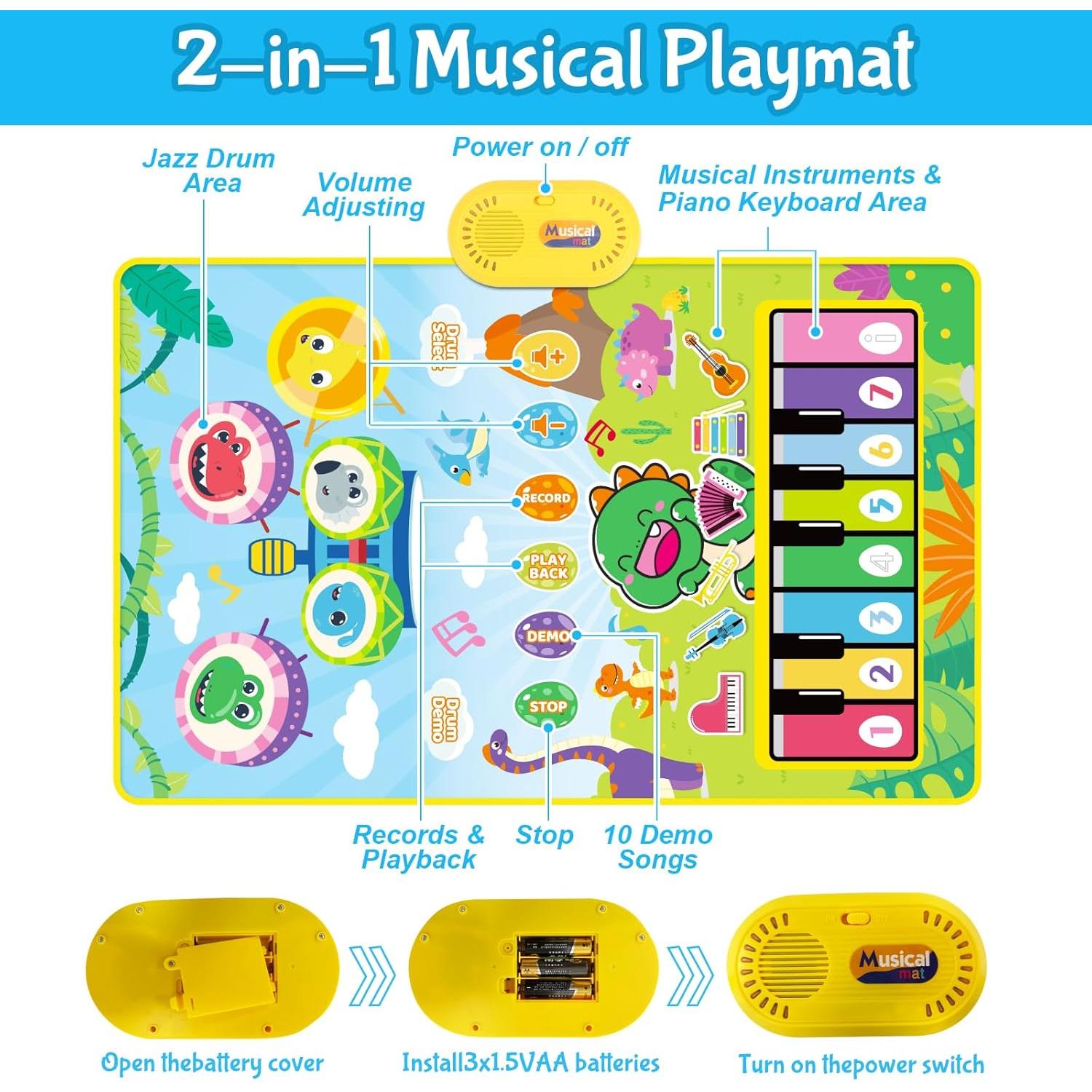 Alfombra Musical Dinosaurio Fuvappil 26.9x30 cm para Bebés