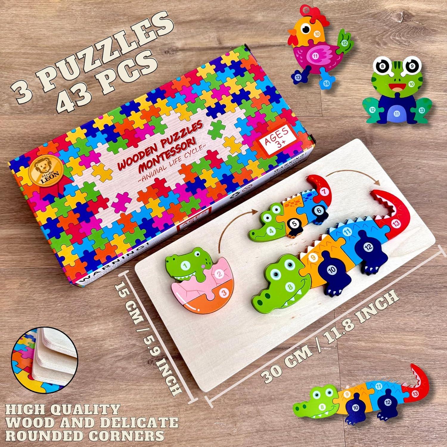 Rompecabezas de Madera Montessori Master Leon - Animales 3pack