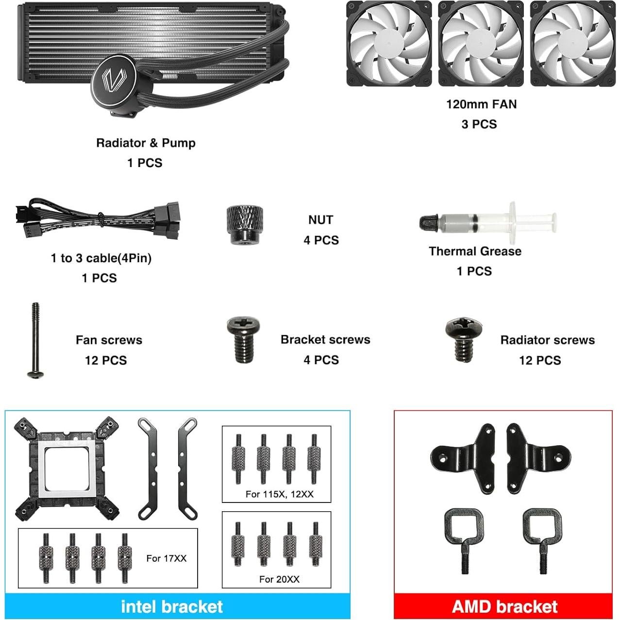 Enfriador de CPU Líquido Vetroo V360 RGB 360mm 290W TDP