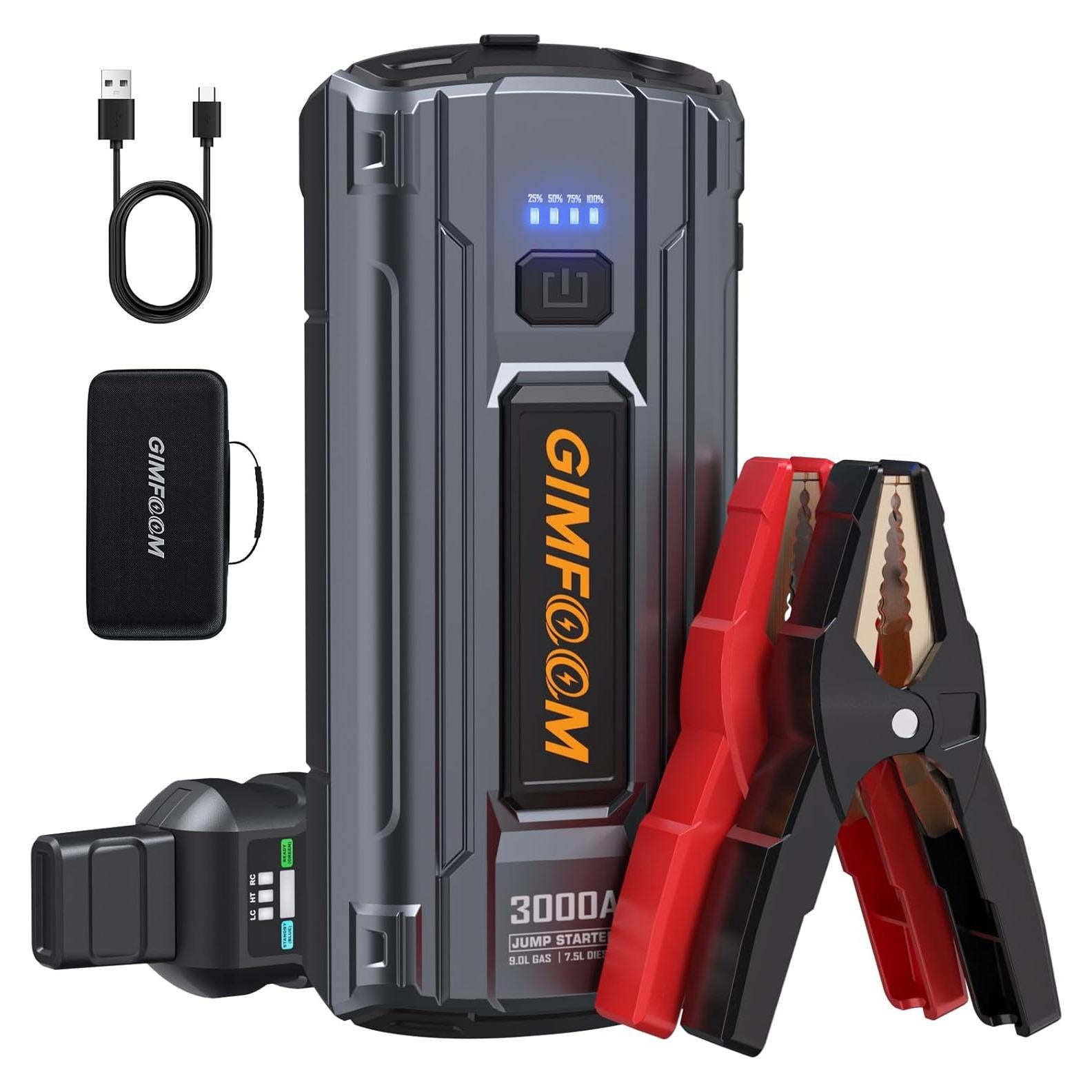 Arrancador de Coche GIMFOOM S3000 3000A 12V con Luz LED