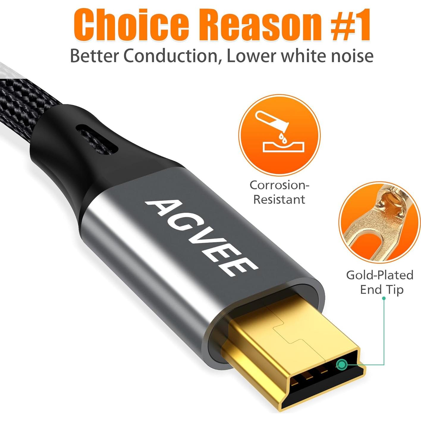 Cable USB 2.0 AGVEE 1m para Micrófonos Blue Yeti y Snowball