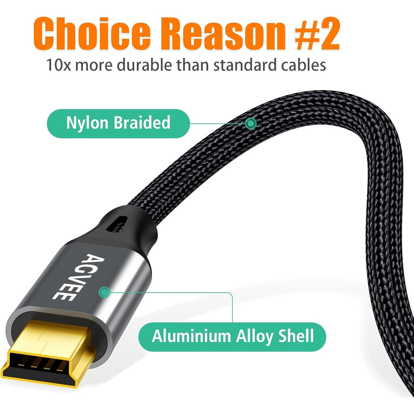 Cable USB 2.0 AGVEE 1m para Micrófonos Blue Yeti y Snowball