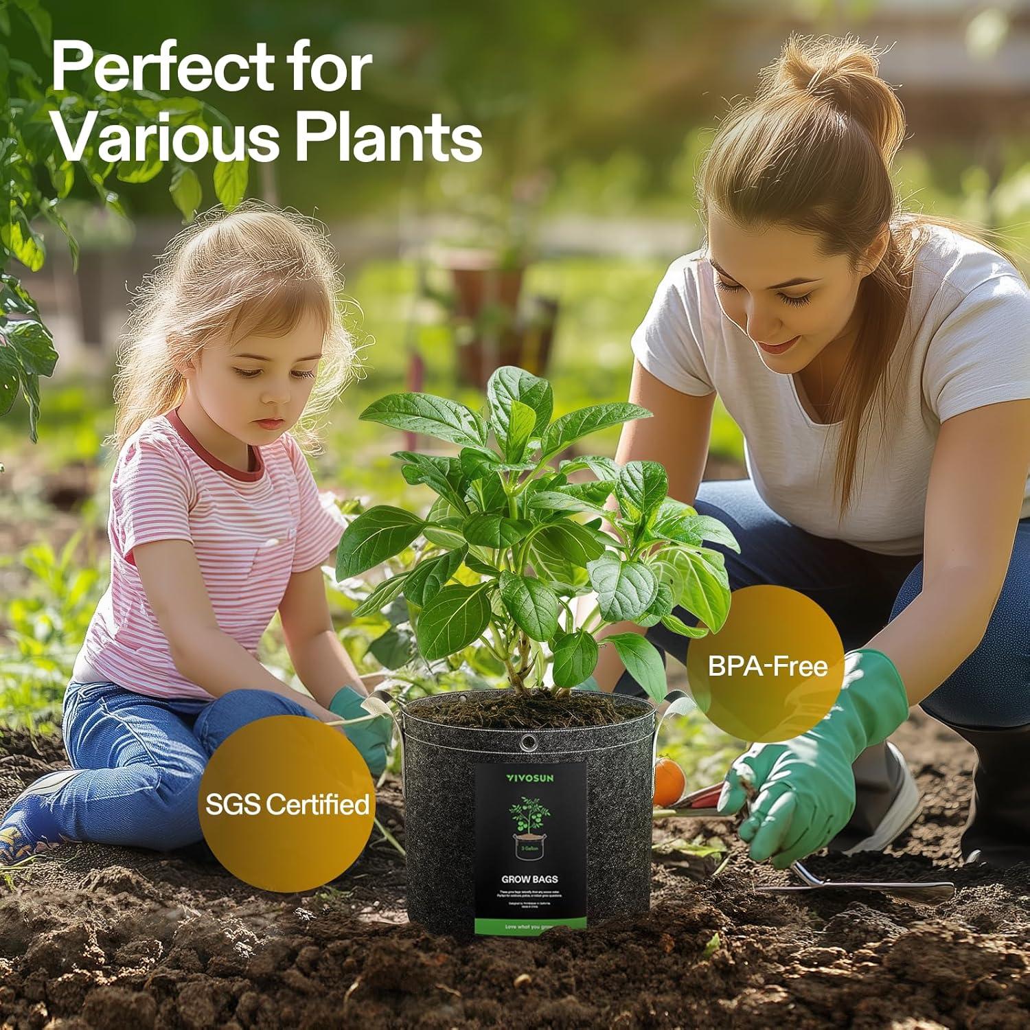 Bolsas de Cultivo VIVOSUN 3 Galones - Paquete de 5 Unidades