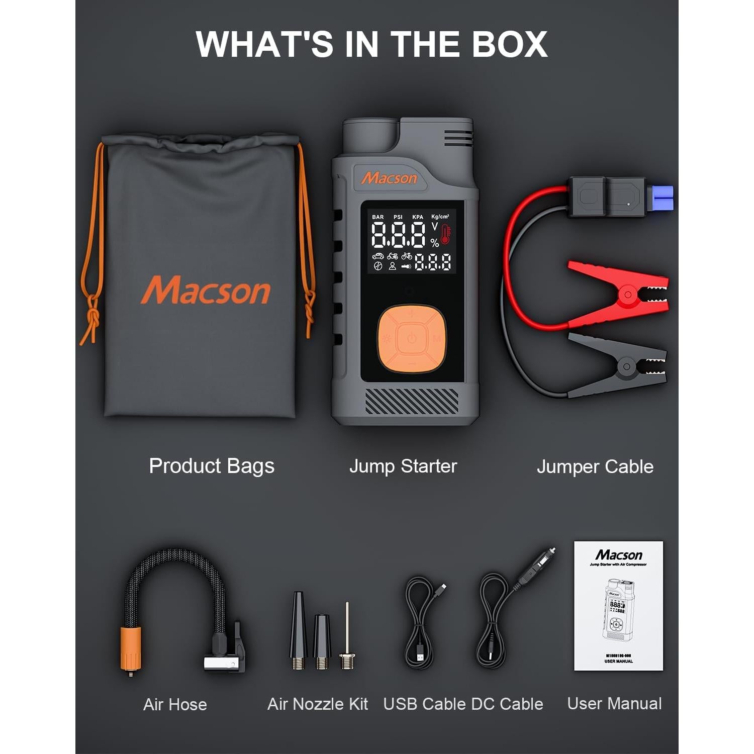 Arrancador de Salto Macson M180 1500A con Compresor 150PSI