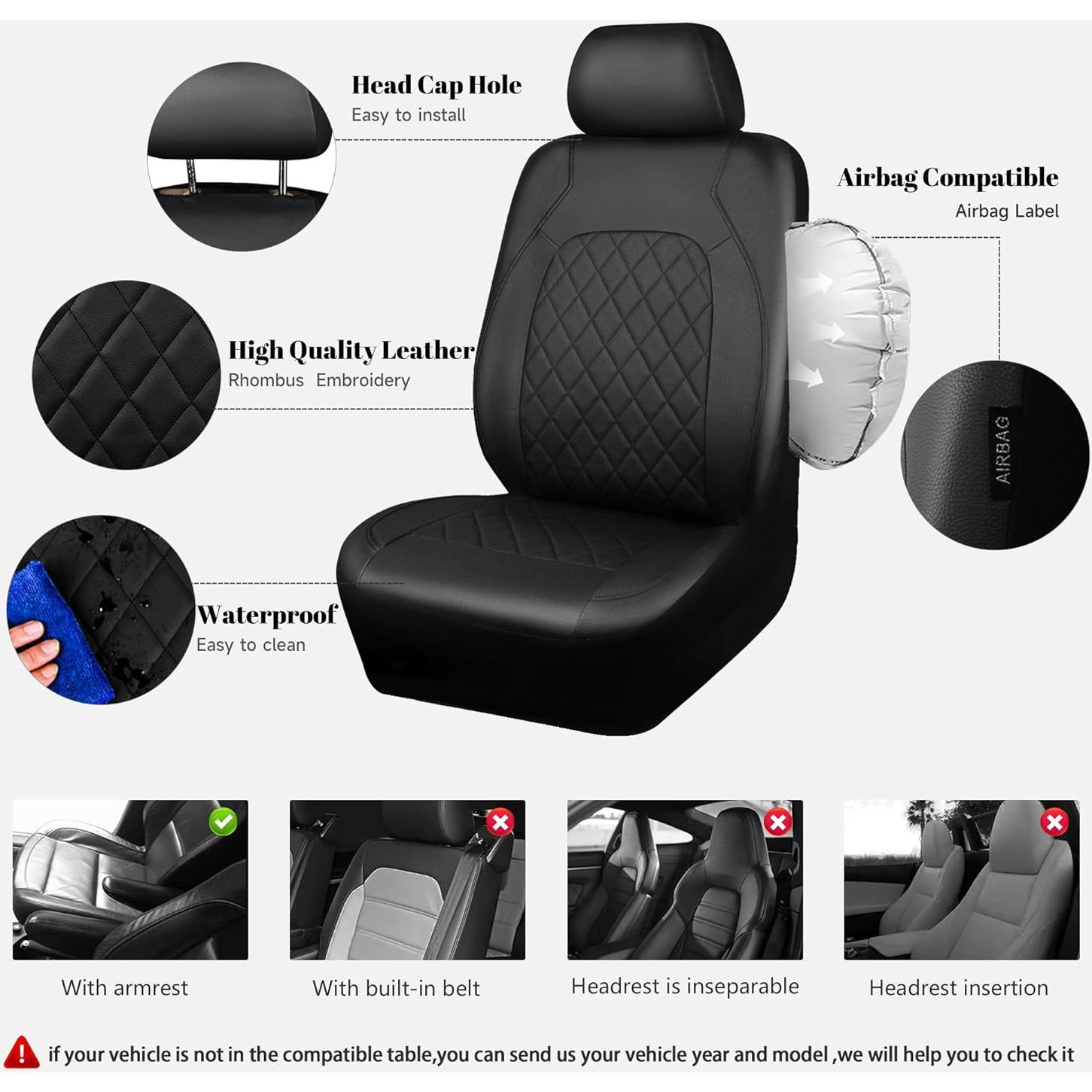 Cubiertas de Asiento Delantero de Cuero PU REINO DEL CABALLO Negro 2 PCS