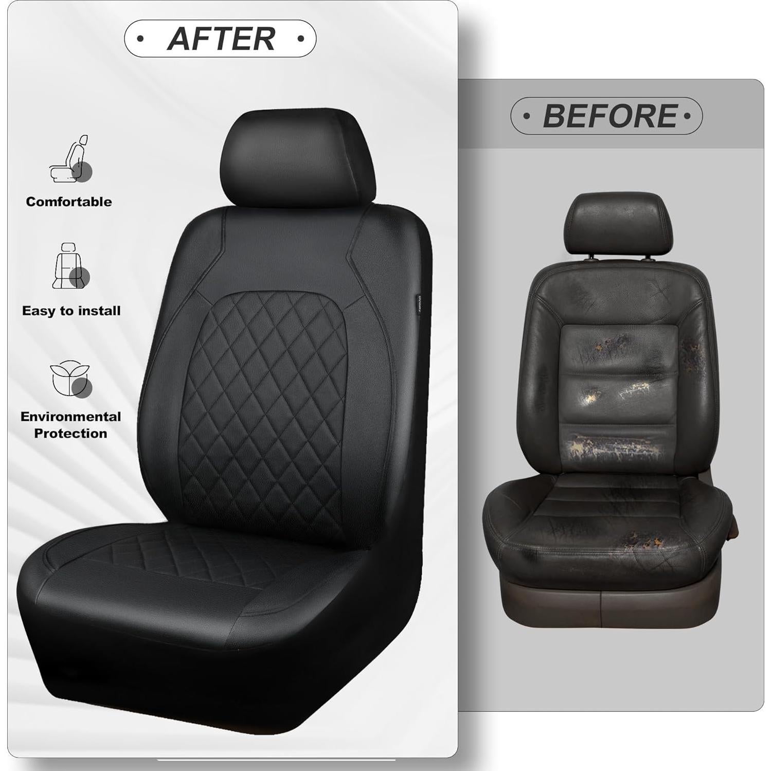 Cubiertas de Asiento Delantero de Cuero PU REINO DEL CABALLO Negro 2 PCS