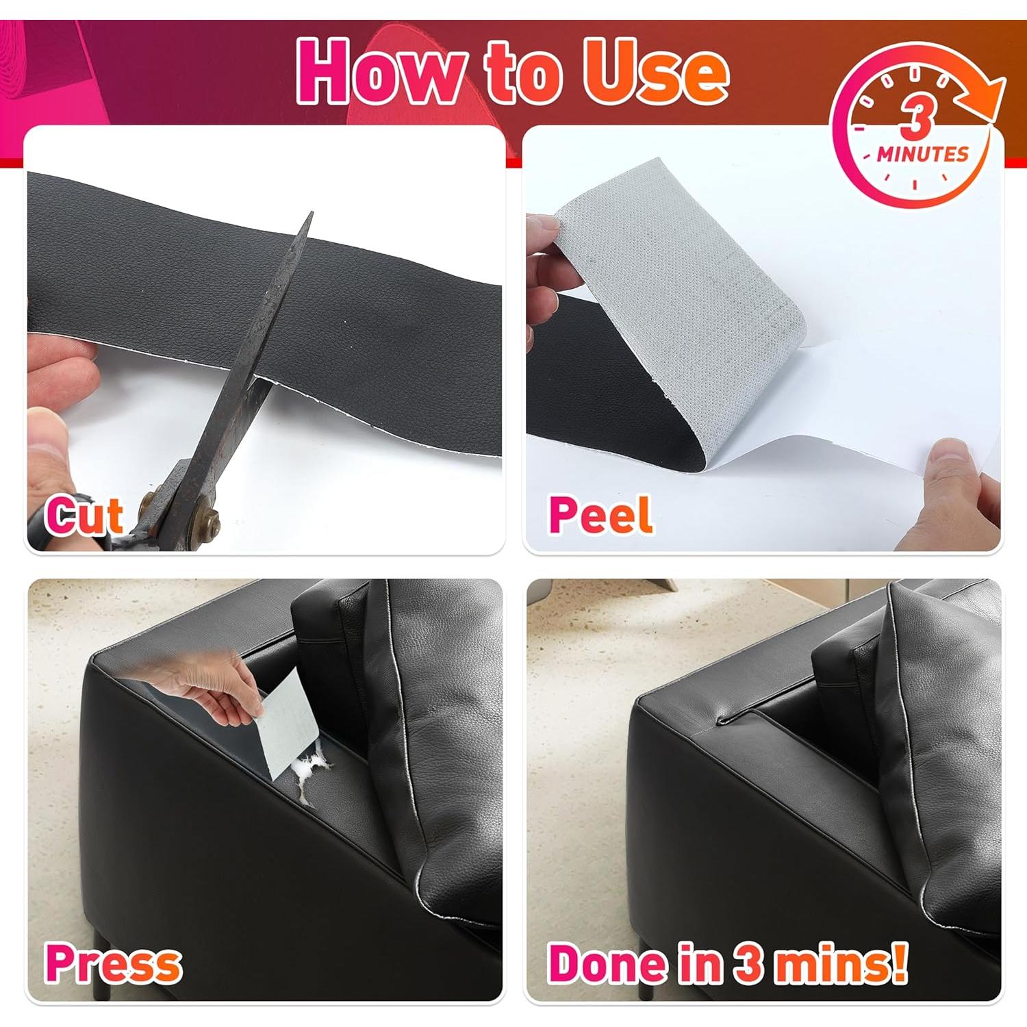 Parche de Reparación de Cuero Autoadhesivo Meneng 7.87cm x 200.66cm