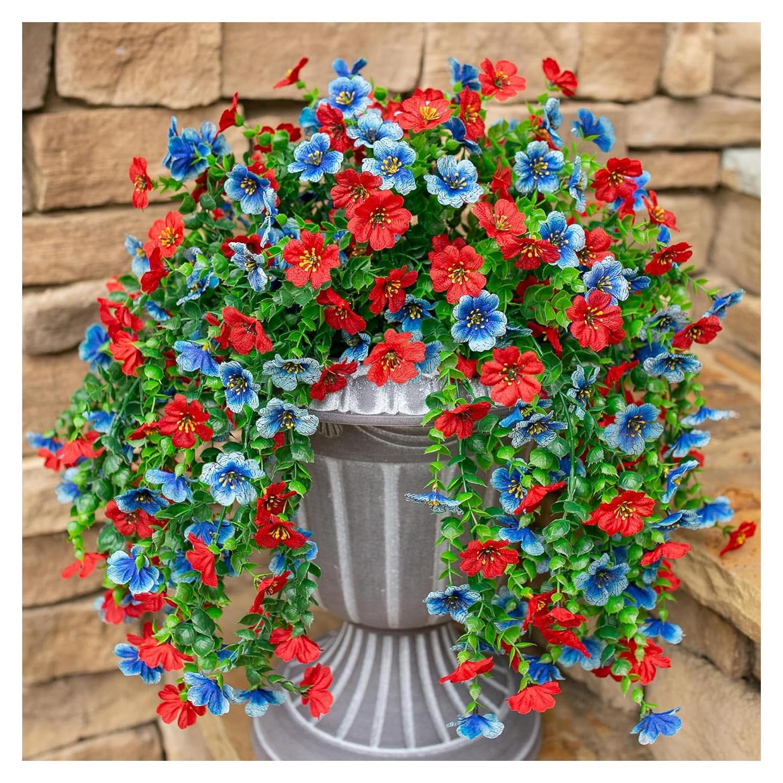 Flores Artificiales Colgantes HyeFlora 2Pcs Rojas y Azules