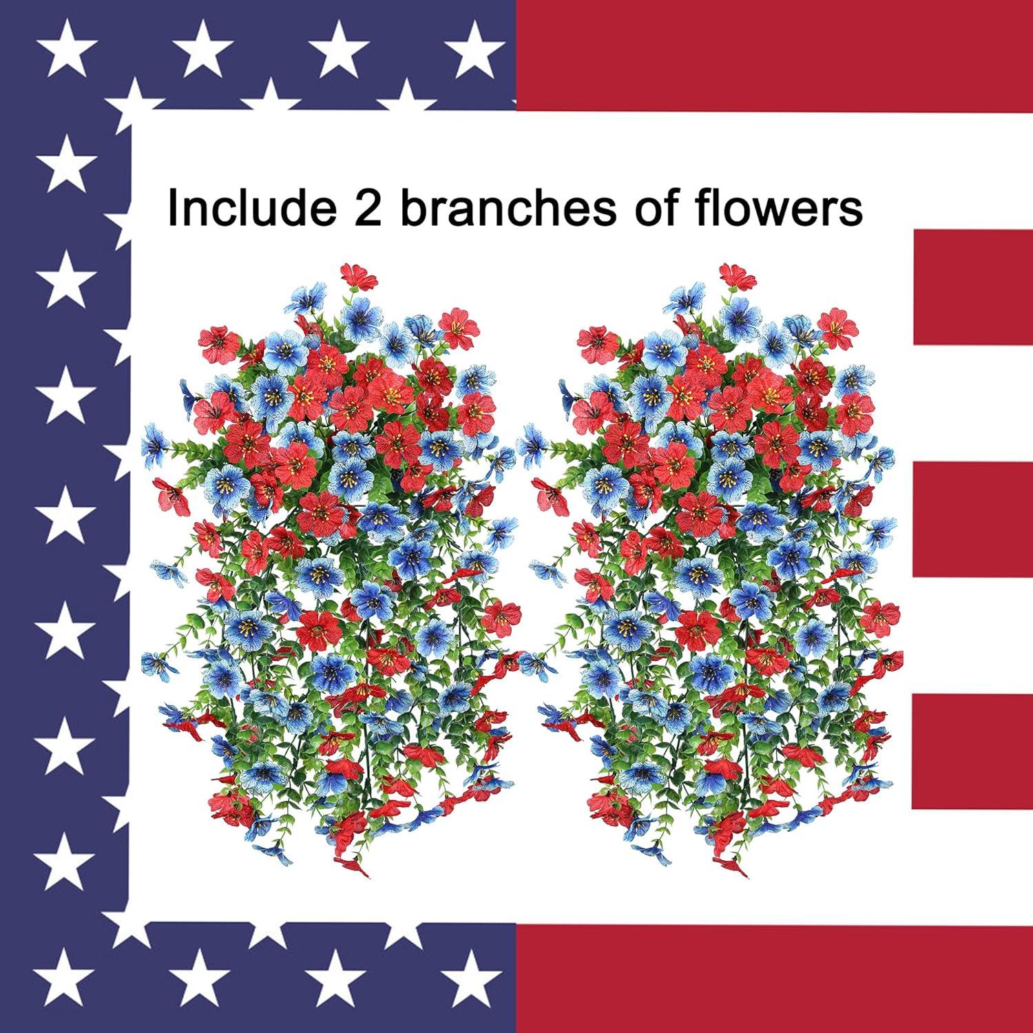 Flores Artificiales Colgantes HyeFlora 2Pcs Rojas y Azules