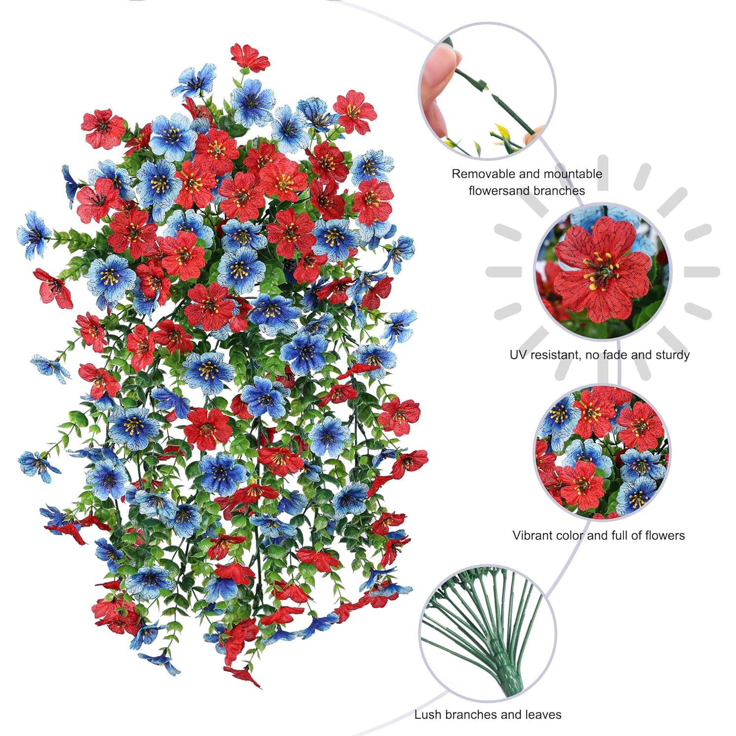 Flores Artificiales Colgantes HyeFlora 2Pcs Rojas y Azules