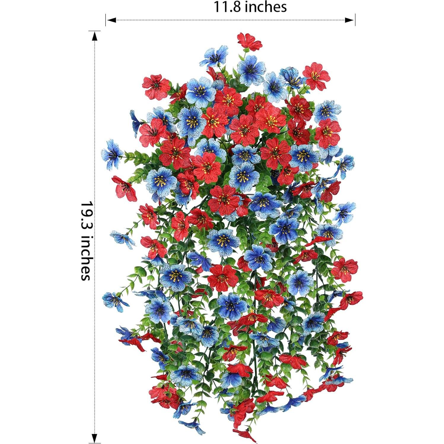 Flores Artificiales Colgantes HyeFlora 2Pcs Rojas y Azules