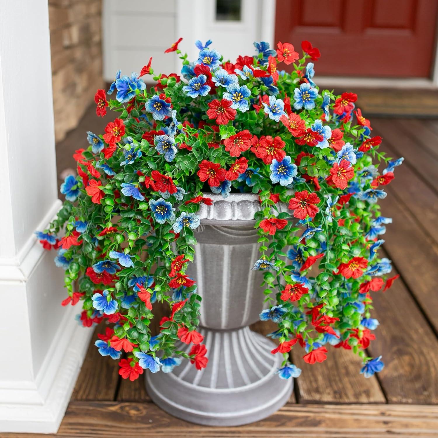 Flores Artificiales Colgantes HyeFlora 2Pcs Rojas y Azules