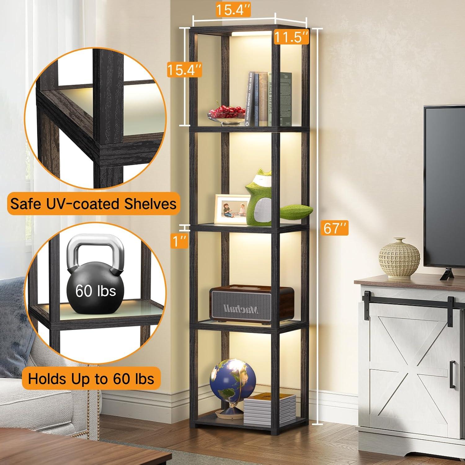 Estante de Exhibición OUTON 170cm con Lámpara LED Regulable Negro