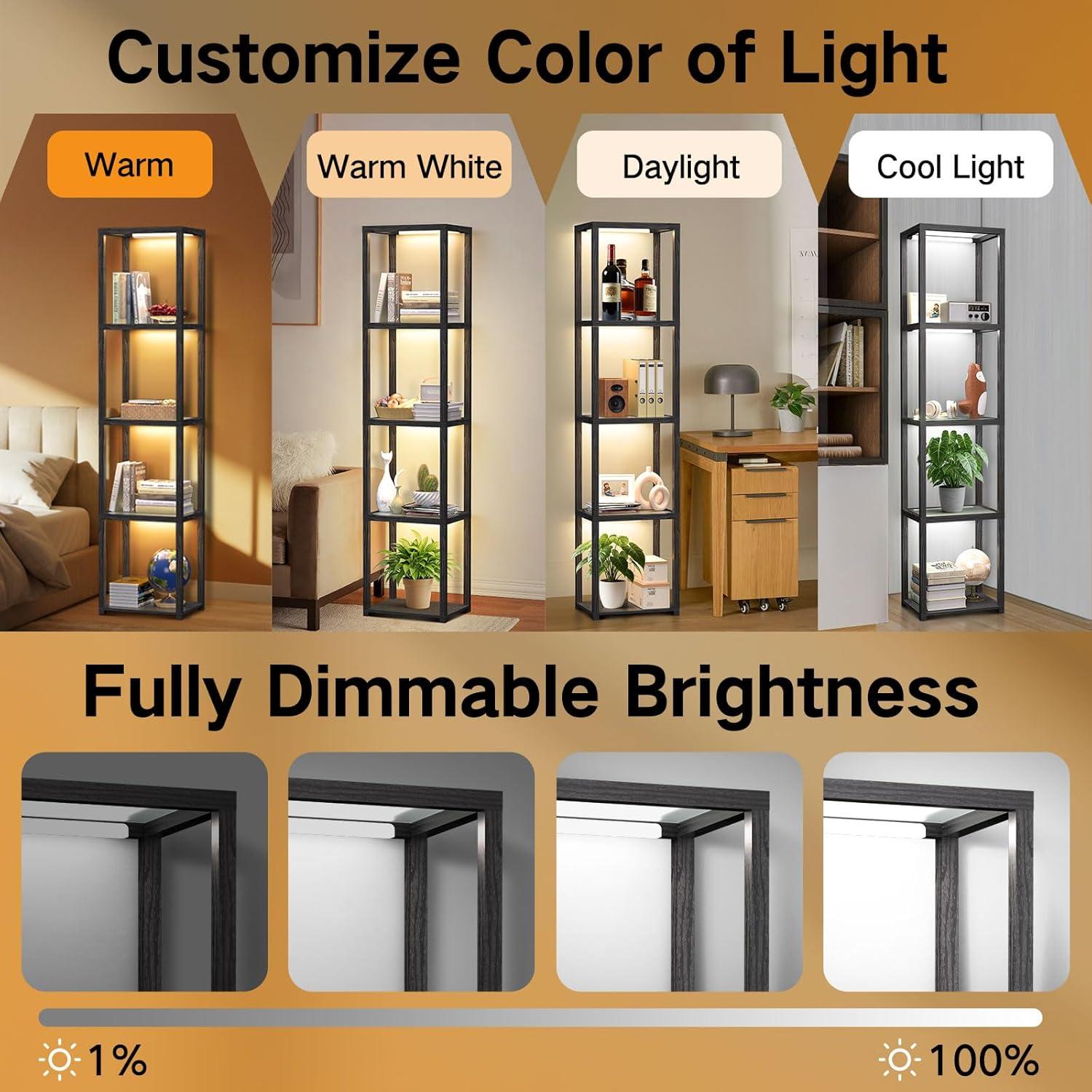 Estante de Exhibición OUTON 170cm con Lámpara LED Regulable Negro