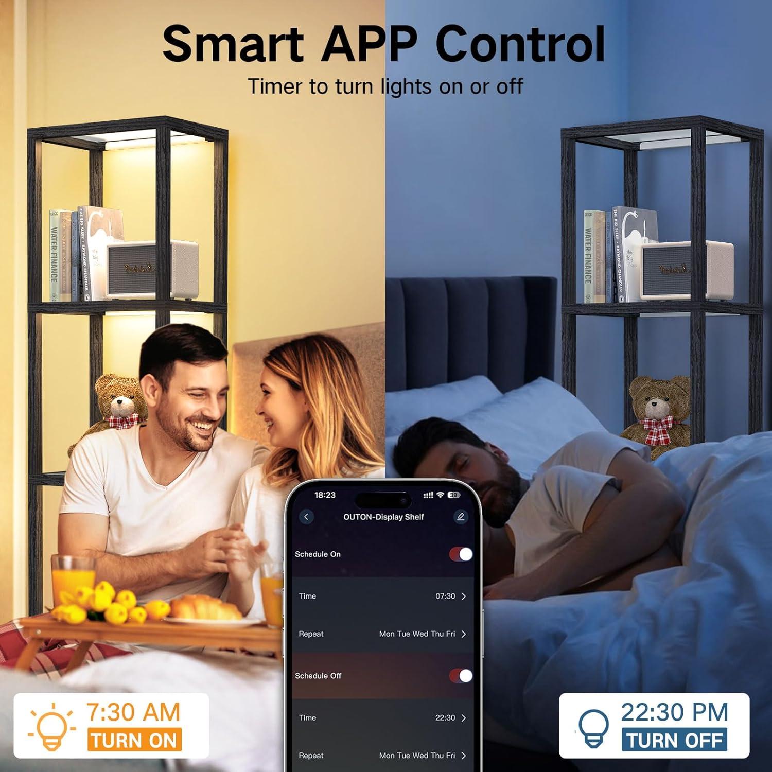 Estante de Exhibición OUTON 170cm con Lámpara LED Regulable Negro