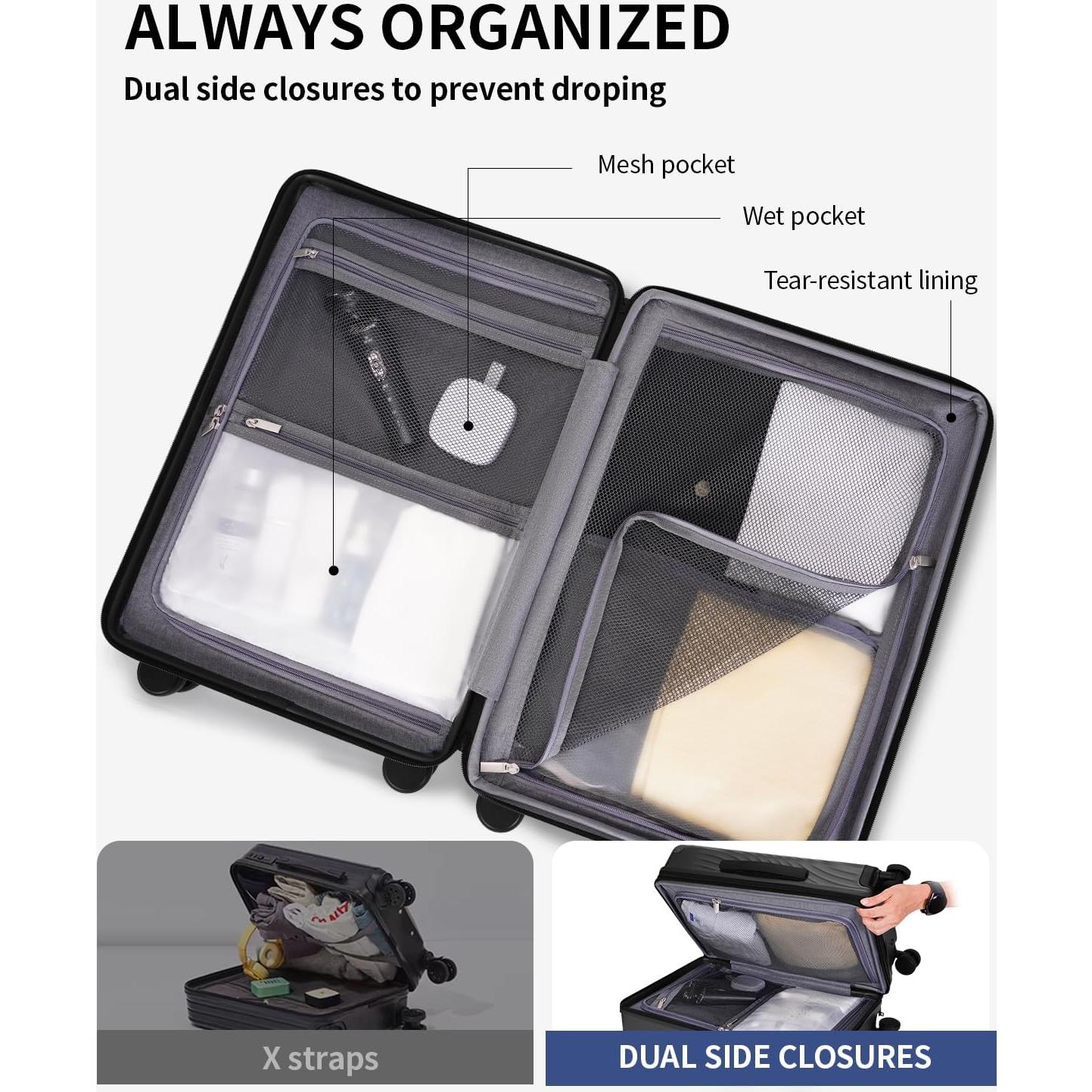 Maleta de Mano Expandible ECOHUB 20" Negra con Duffel