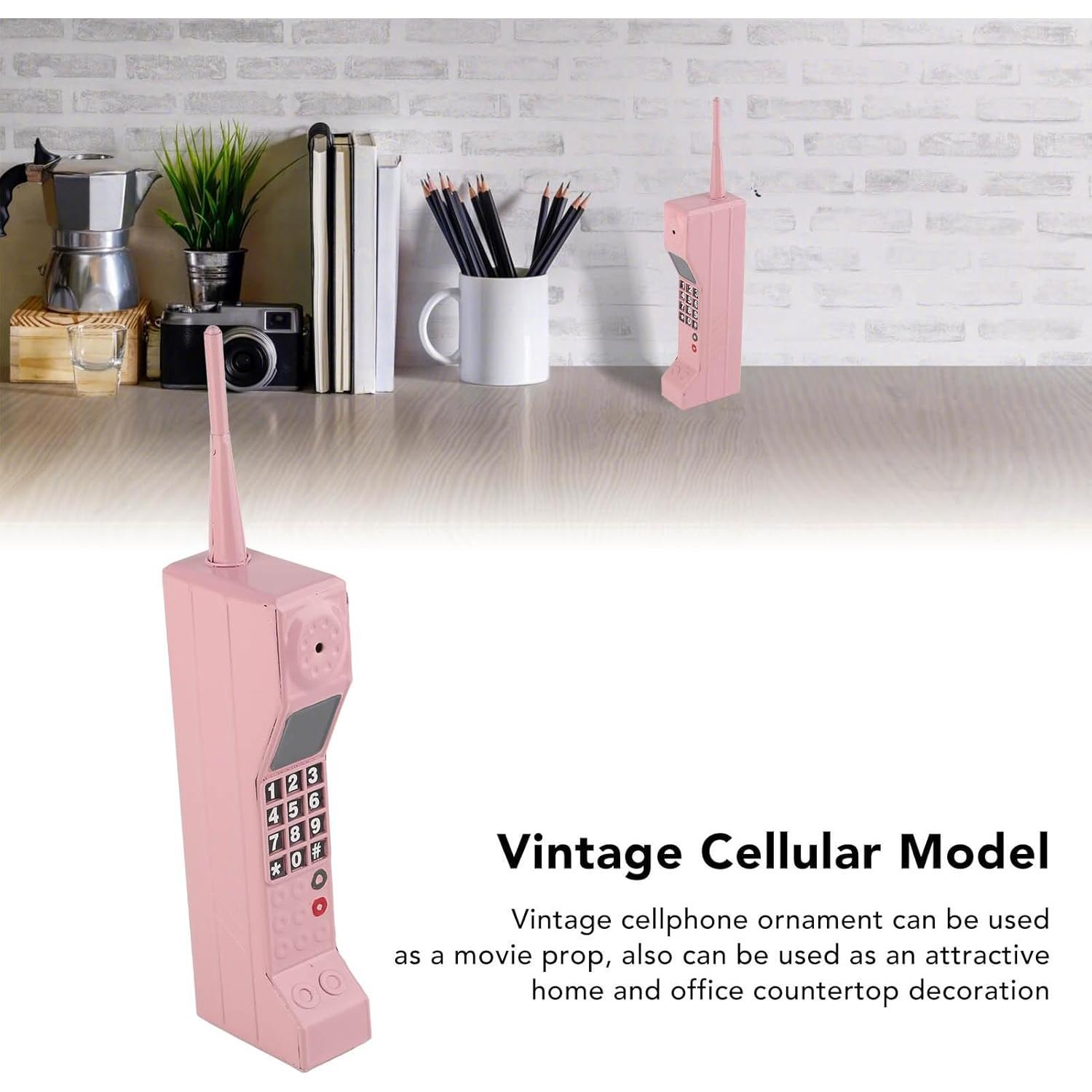 Adorno Teléfono Celular Retro Vintage Hierro Rosa 32x4x7cm