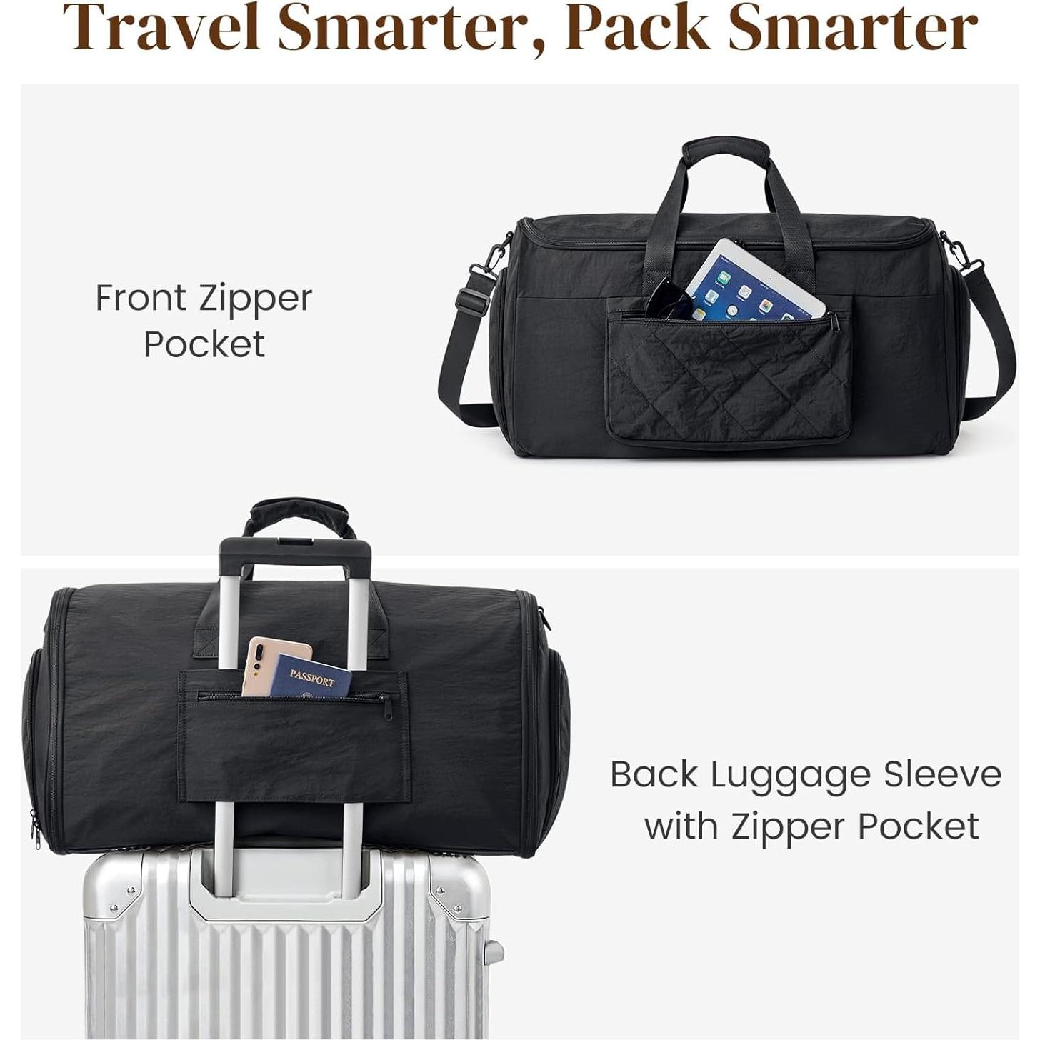 Bolsa Duffle S-ZONE 50L Negra 2 en 1 con Bolsa de Aseo