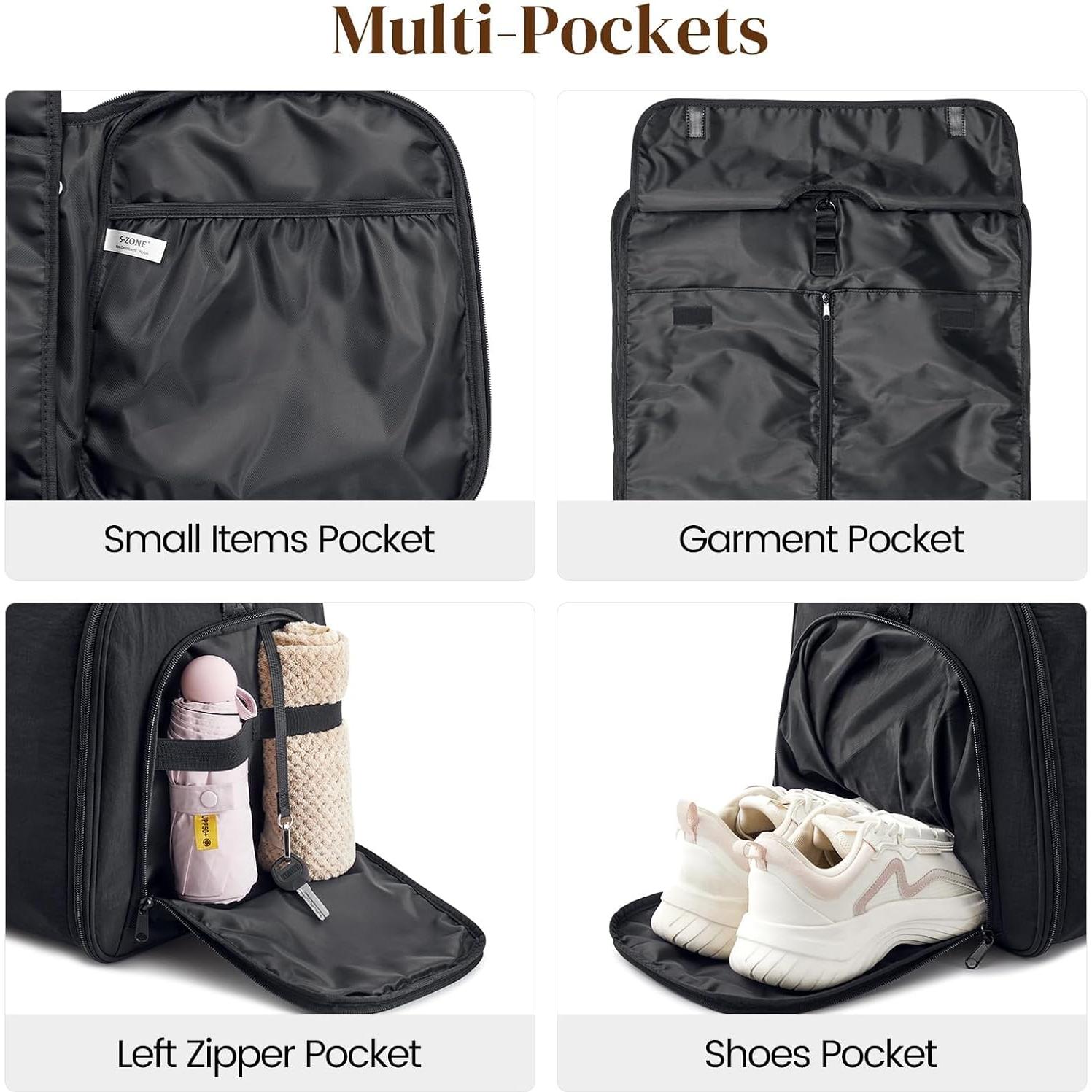 Bolsa Duffle S-ZONE 50L Negra 2 en 1 con Bolsa de Aseo