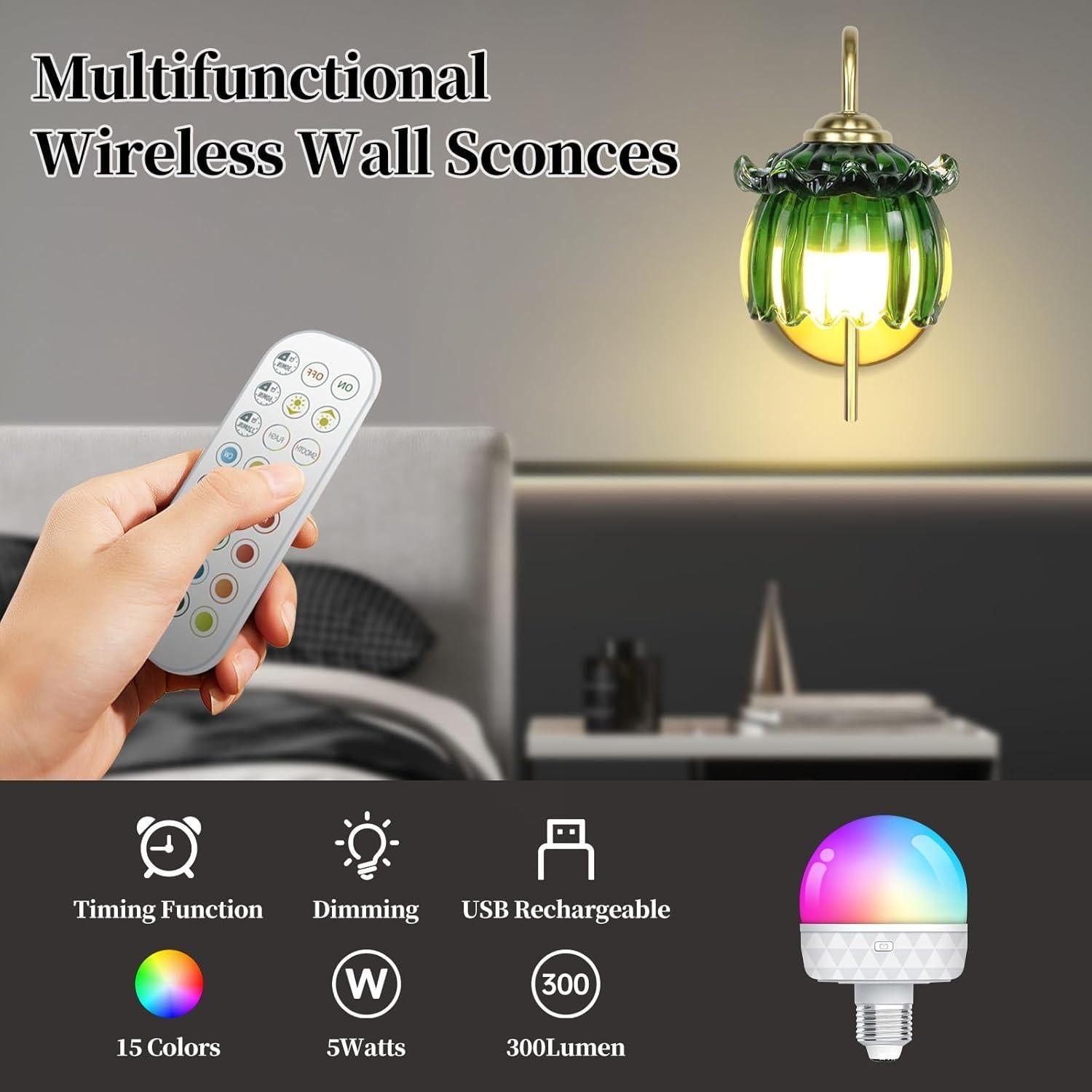 Aplique de Pared Vintage GEEZO Recargable con Control Remoto