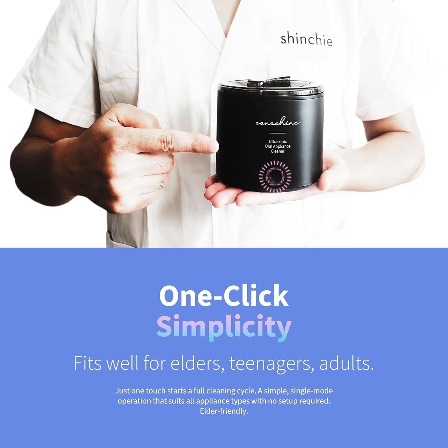 Limpiador Ultrasónico Shinchie SonoShine para Dentaduras y Alineadores