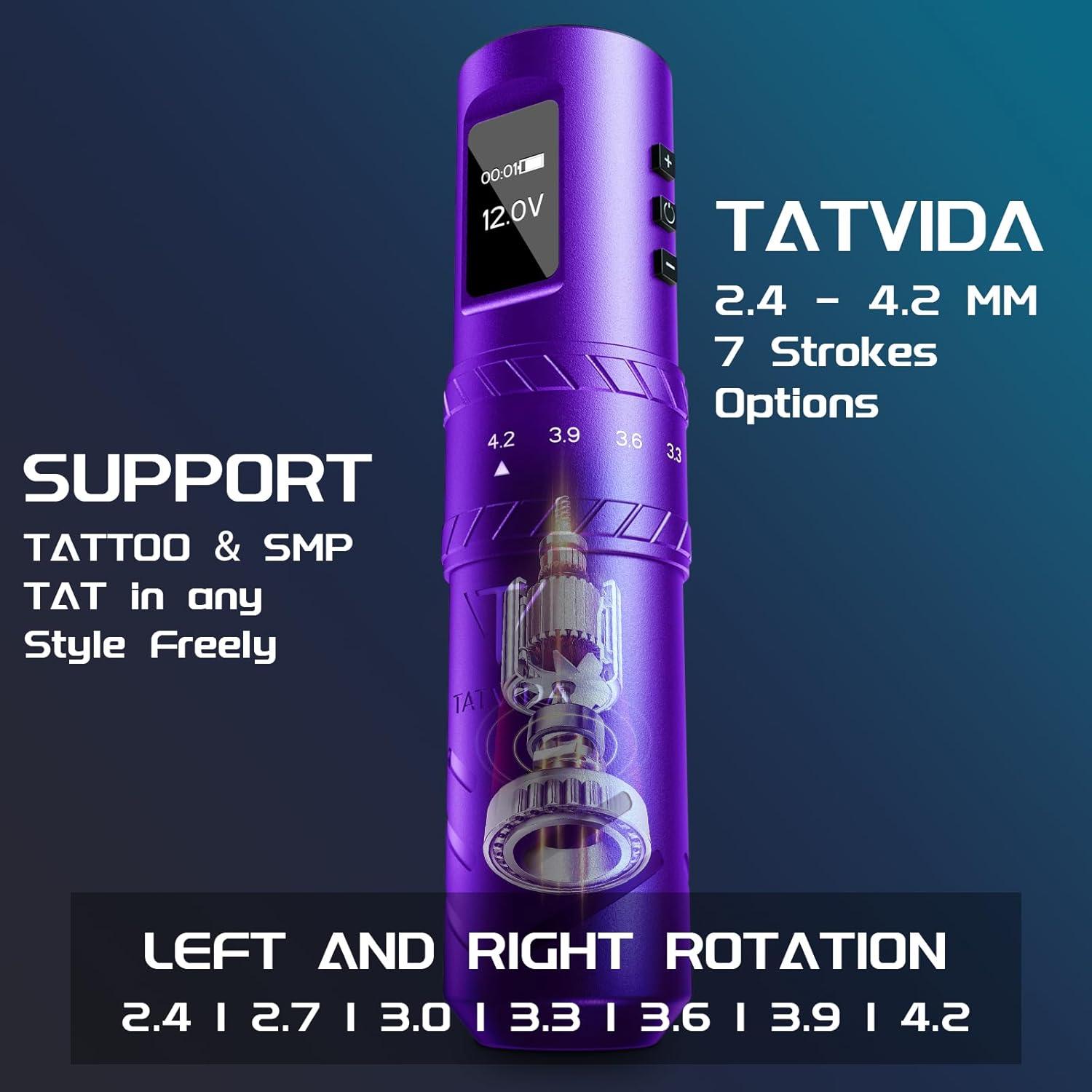 Máquina de Tatuaje Inalámbrica TATVIDA PULSE 2400mAh 7 Longitudes
