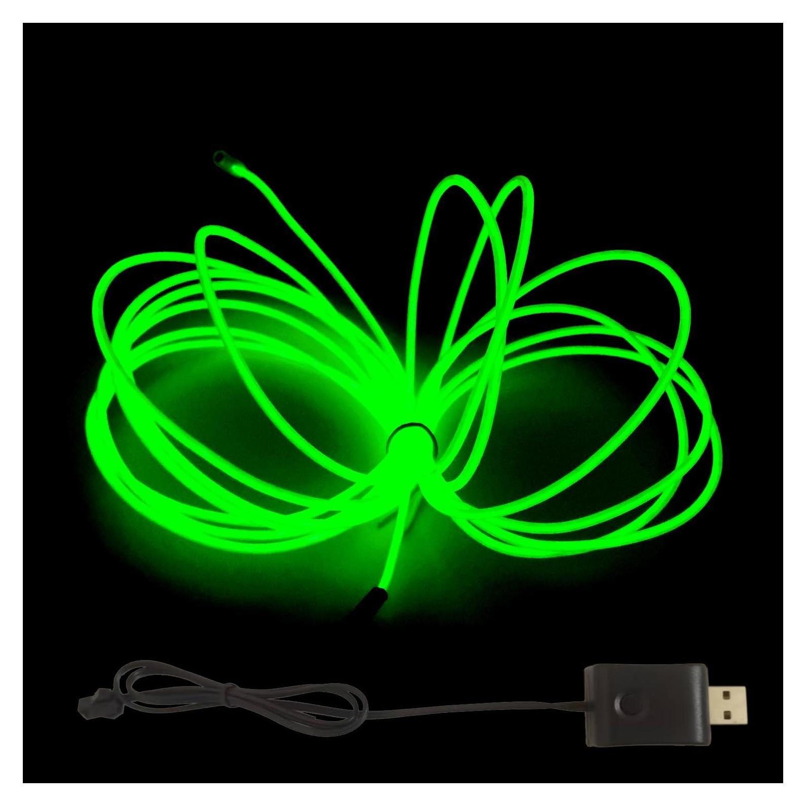 Cable EL MaxLax Verde 3m Adaptador USB 5V Luces Neón