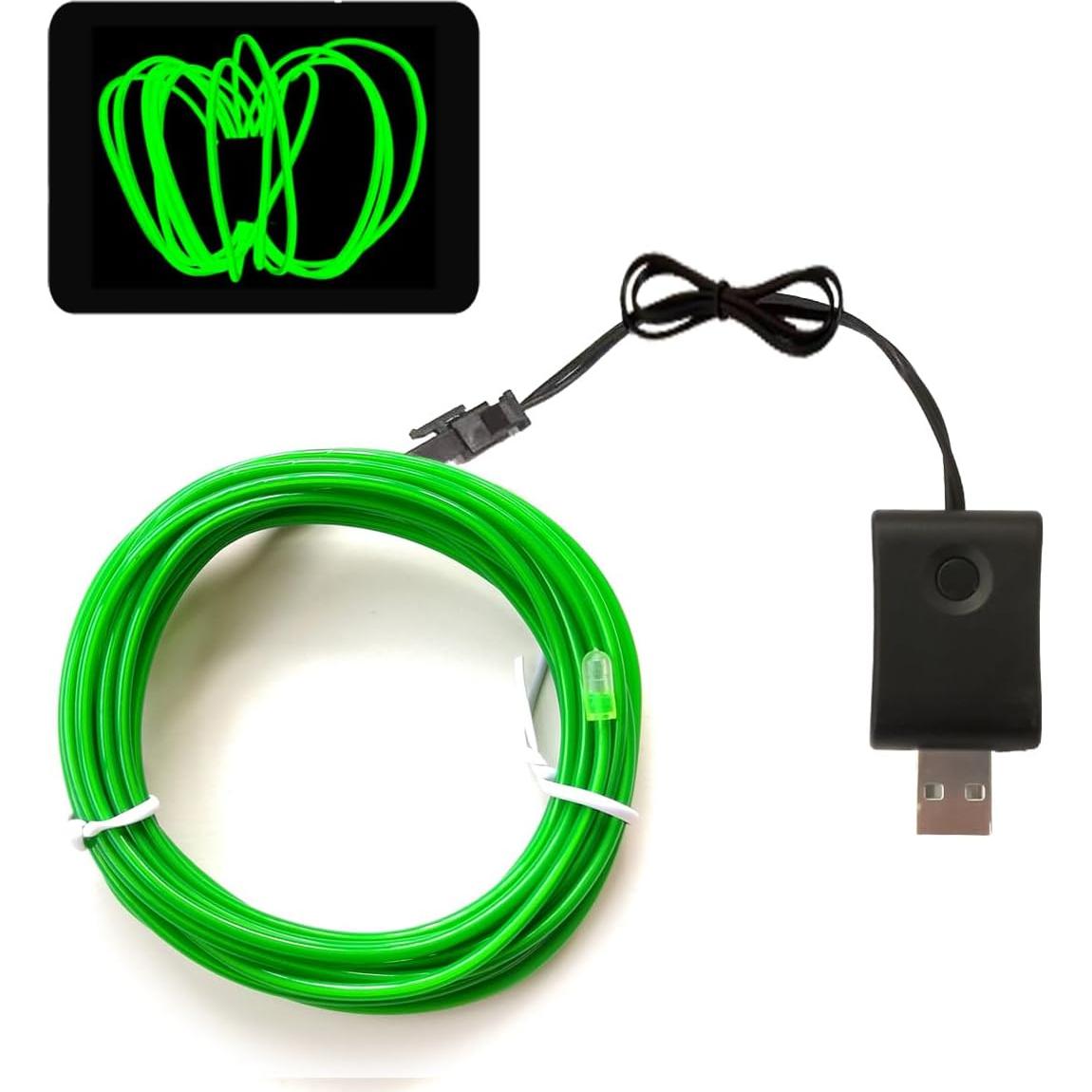 Cable EL MaxLax Verde 3m Adaptador USB 5V Luces Neón
