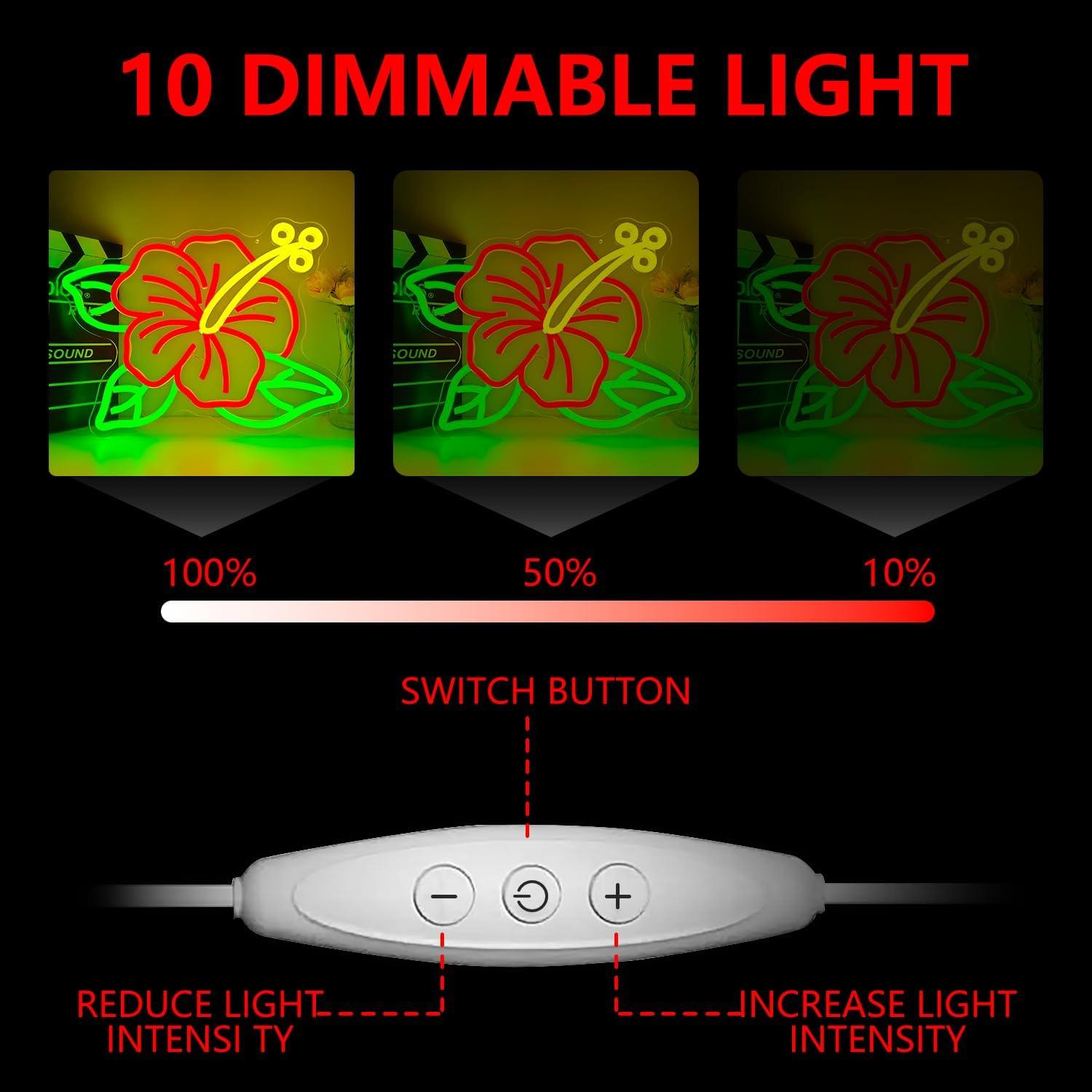 Luz de Neón Hibisco LED Regulable Dpaint 35x27cm Decoración