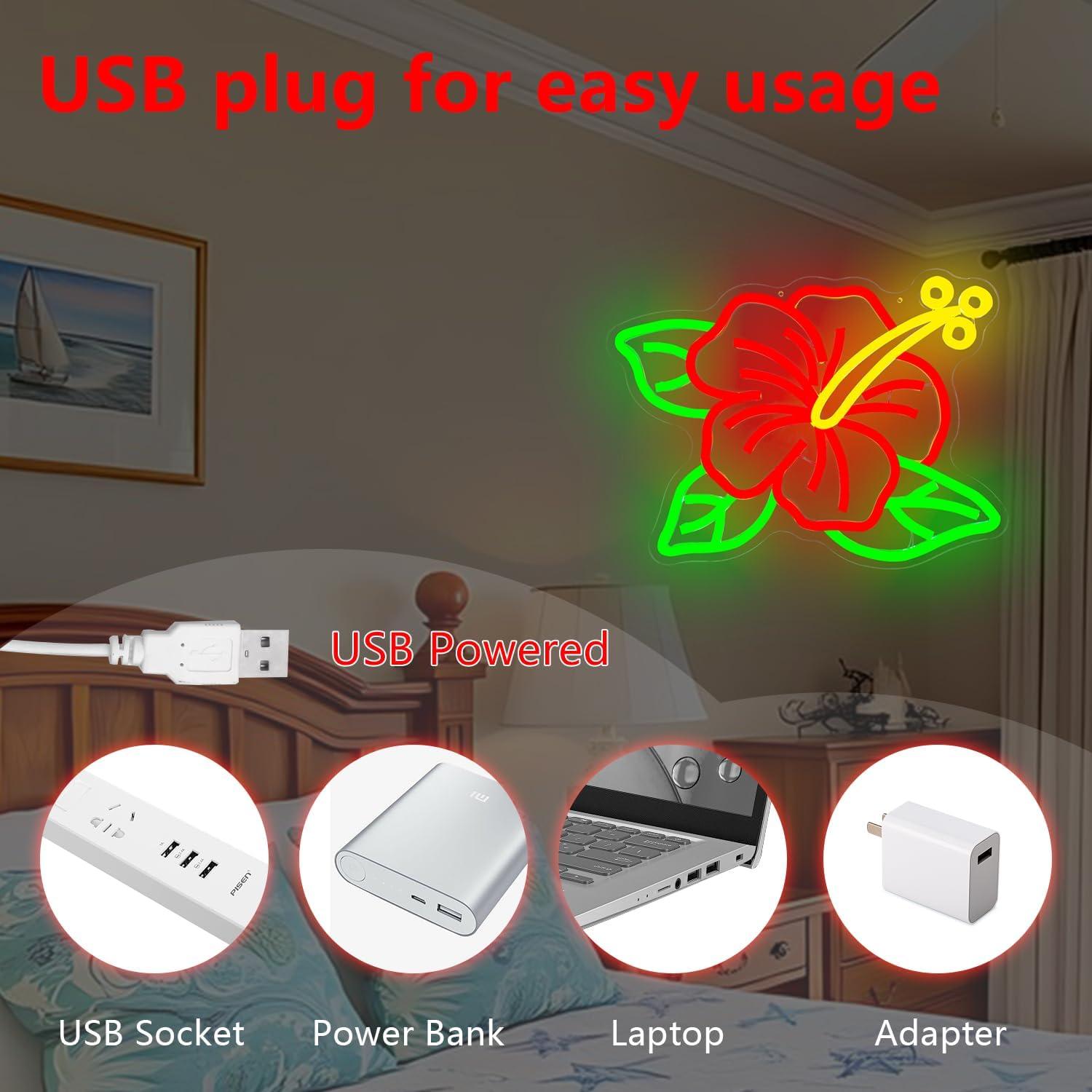 Luz de Neón Hibisco LED Regulable Dpaint 35x27cm Decoración