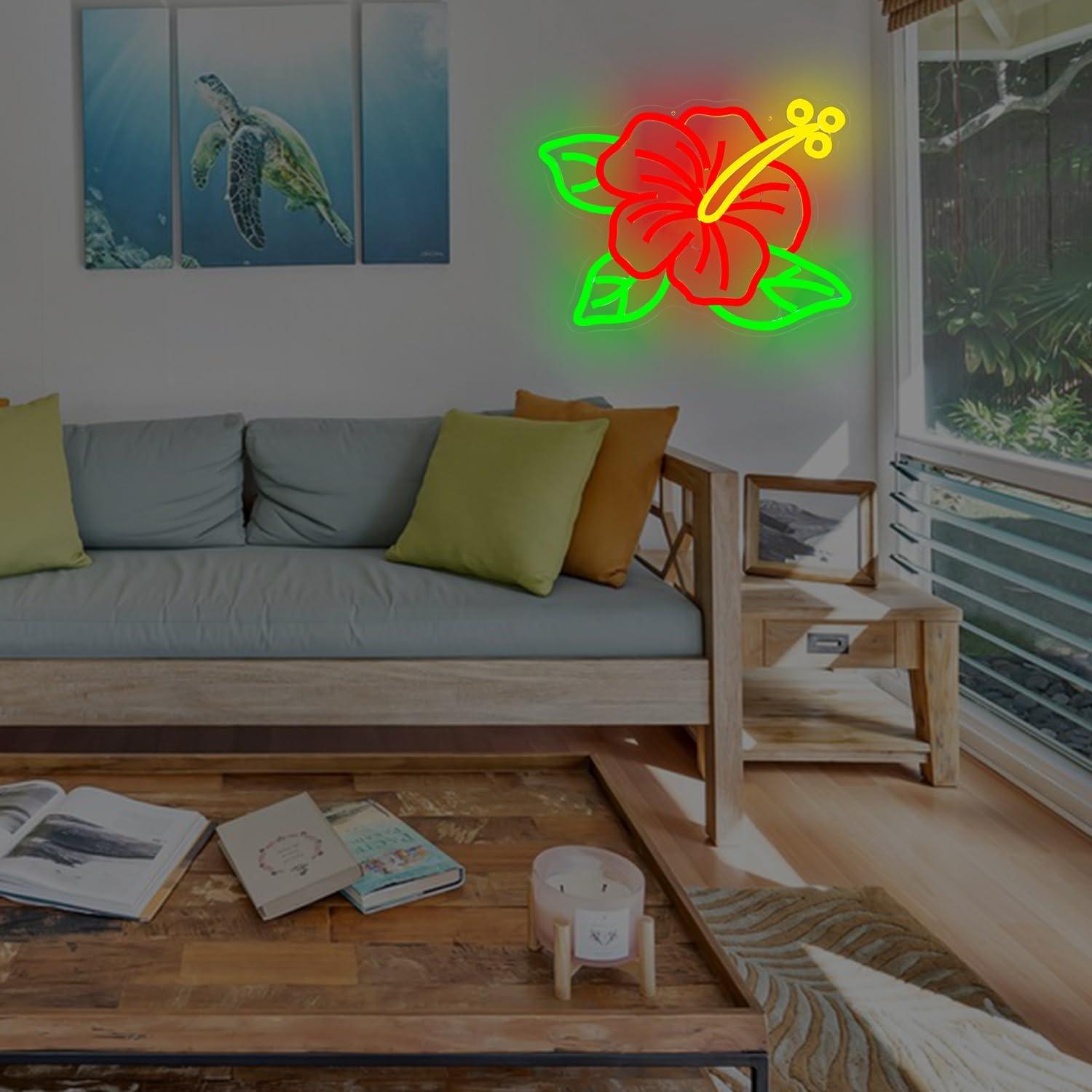 Luz de Neón Hibisco LED Regulable Dpaint 35x27cm Decoración