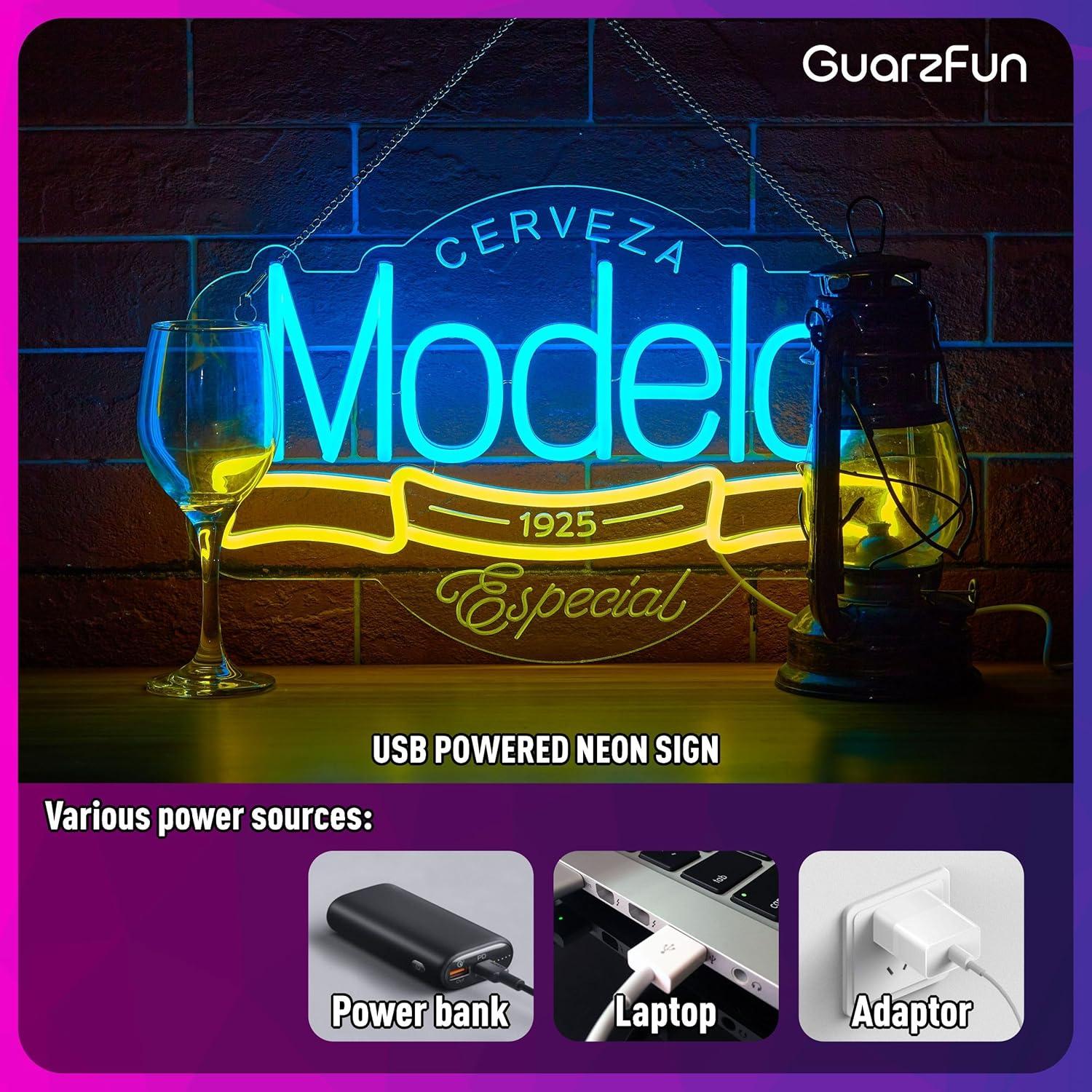 Letrero Neón LED Cerveza GuarzFun 42.2x32 cm Azul