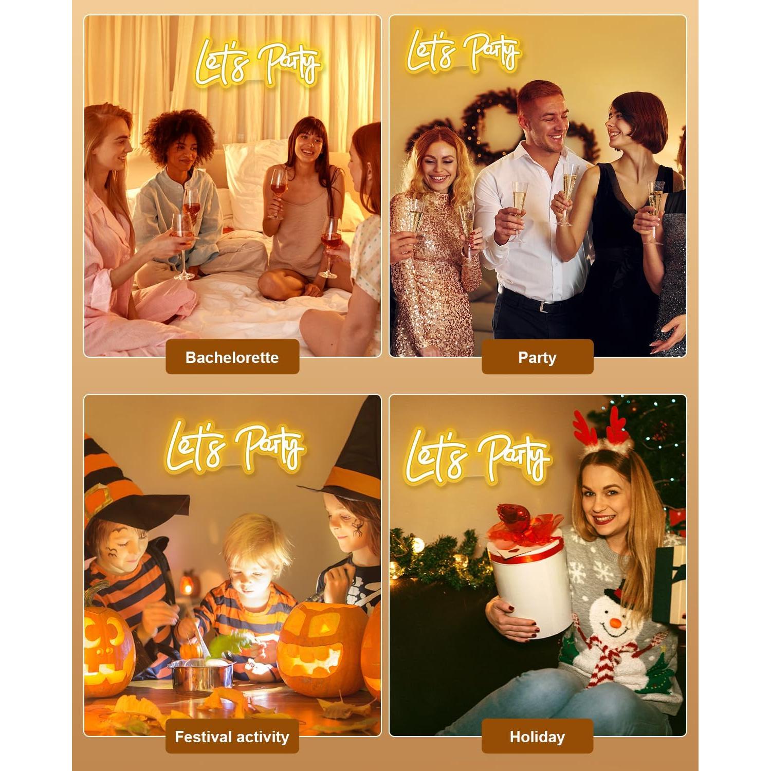 Letrero de Neón Let's Party Arrinew 38.5x15 cm Decoración