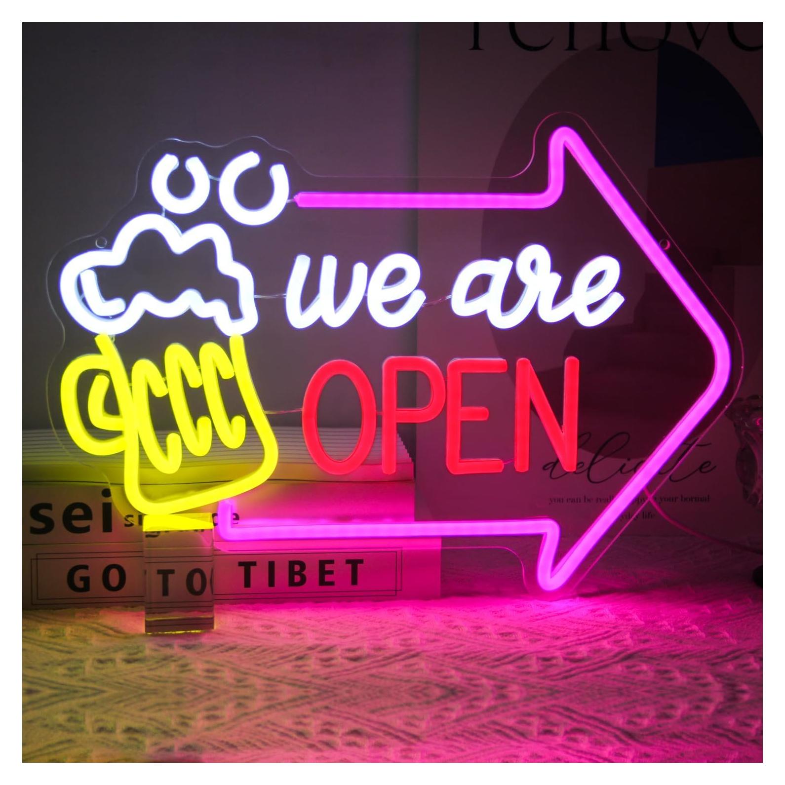 Señal de Neón Abierto Kullneon con Flecha 42x30 cm