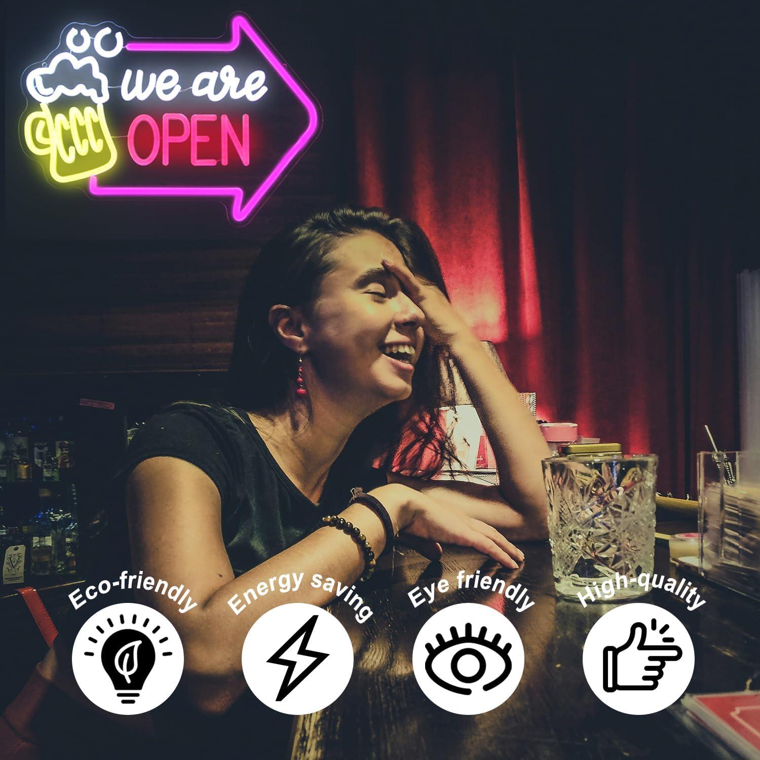 Señal de Neón Abierto Kullneon con Flecha 42x30 cm