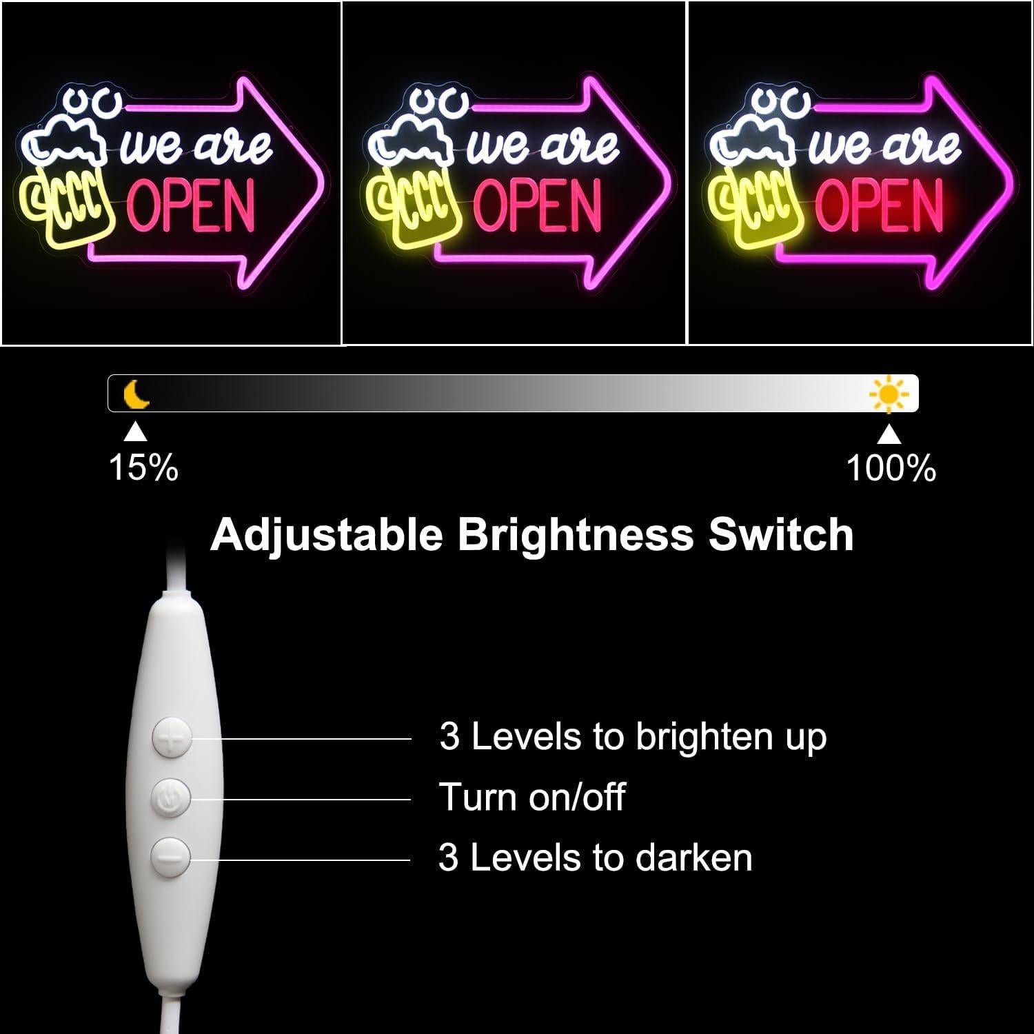 Señal de Neón Abierto Kullneon con Flecha 42x30 cm