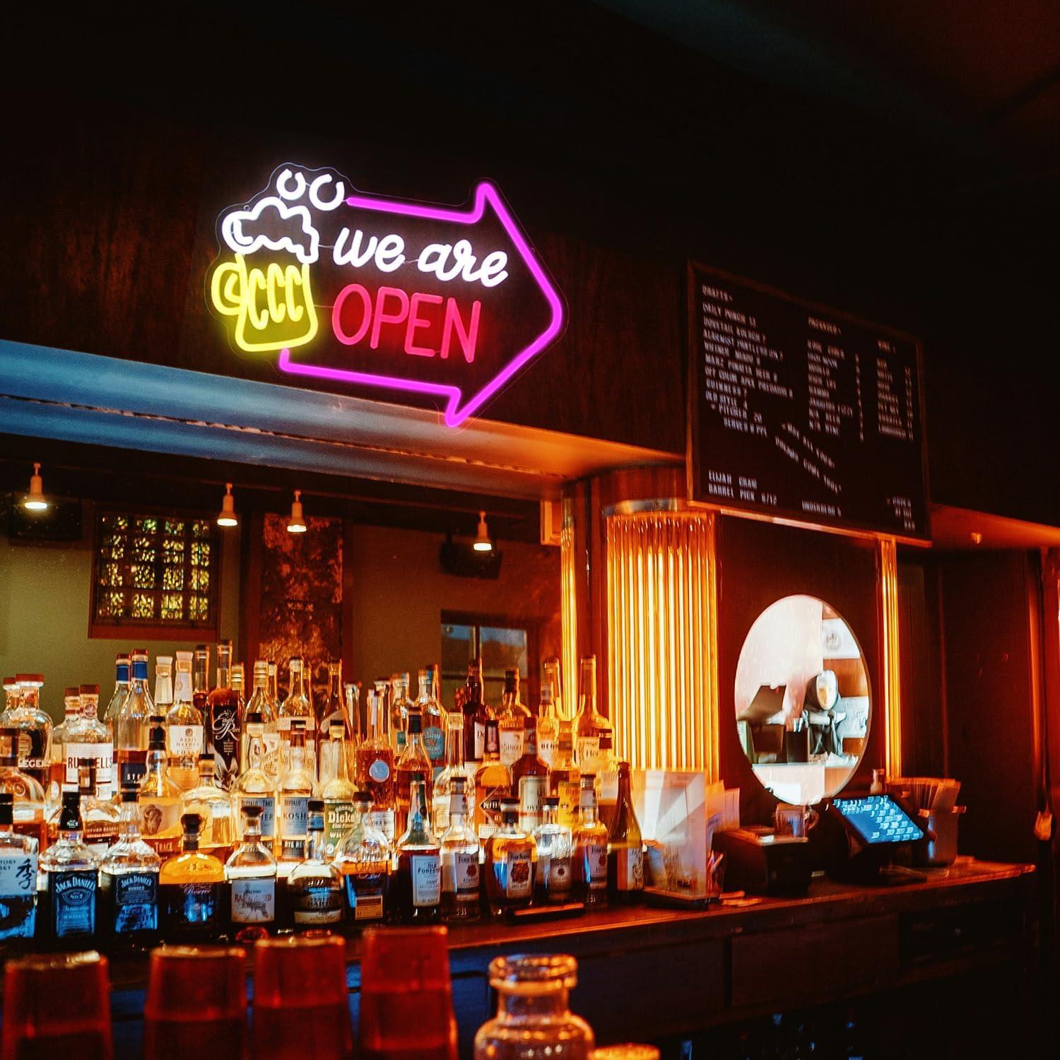 Señal de Neón Abierto Kullneon con Flecha 42x30 cm