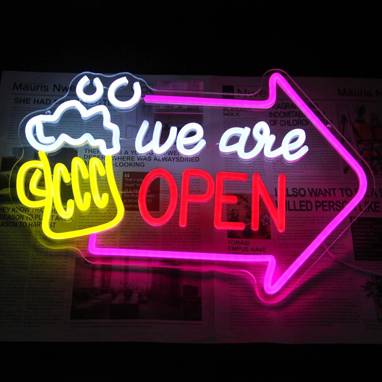 Señal de Neón Abierto Kullneon con Flecha 42x30 cm