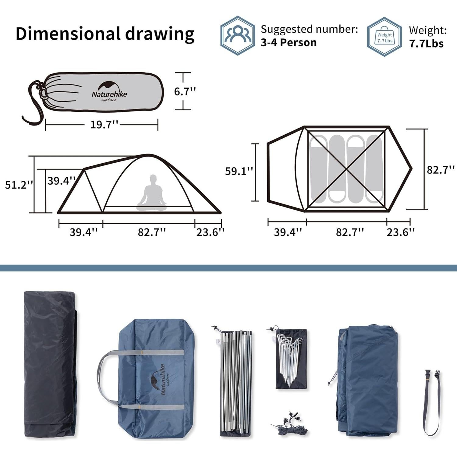 Carpa de Camping Naturehike P-Plus para 4 Personas Impermeable