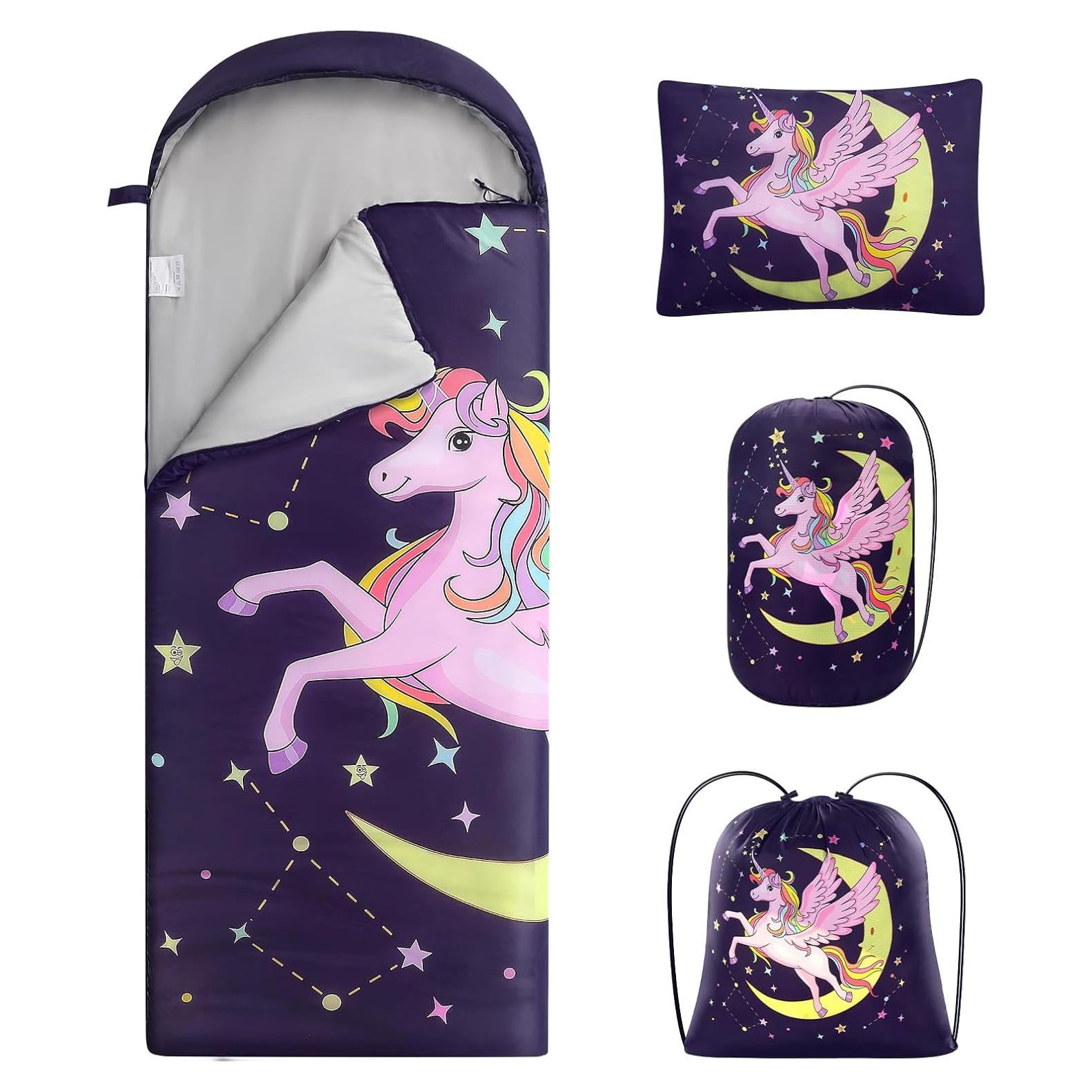 Saco de dormir infantil ETGLCOZY Unicornio 180x74cm con almohada