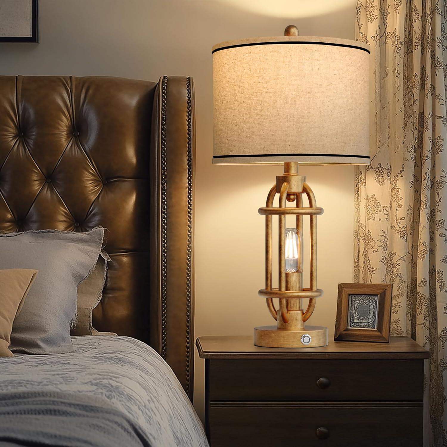 Juego de 2 lámparas de mesa G-SAFAVA 60 cm oro antiguo USB