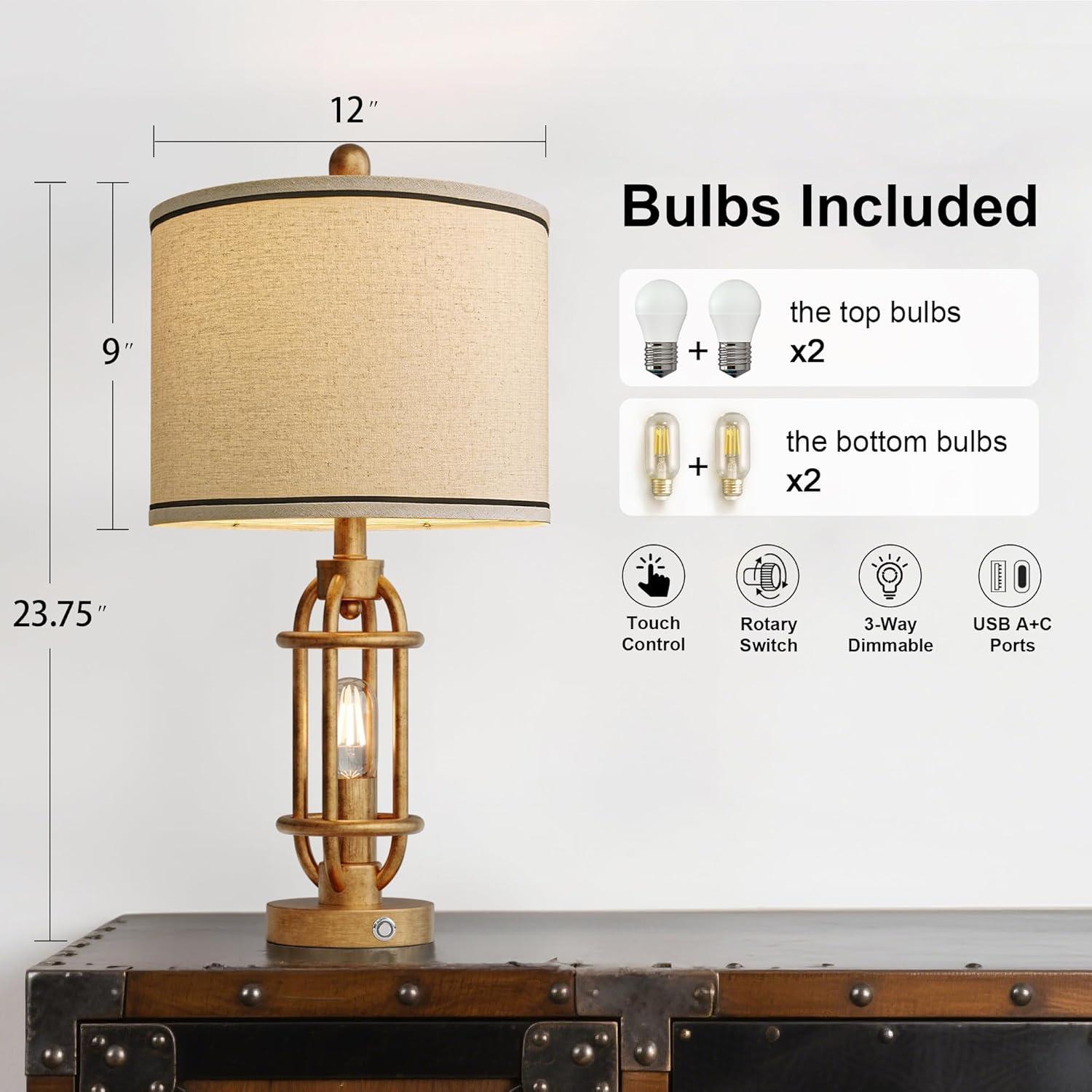 Juego de 2 lámparas de mesa G-SAFAVA 60 cm oro antiguo USB