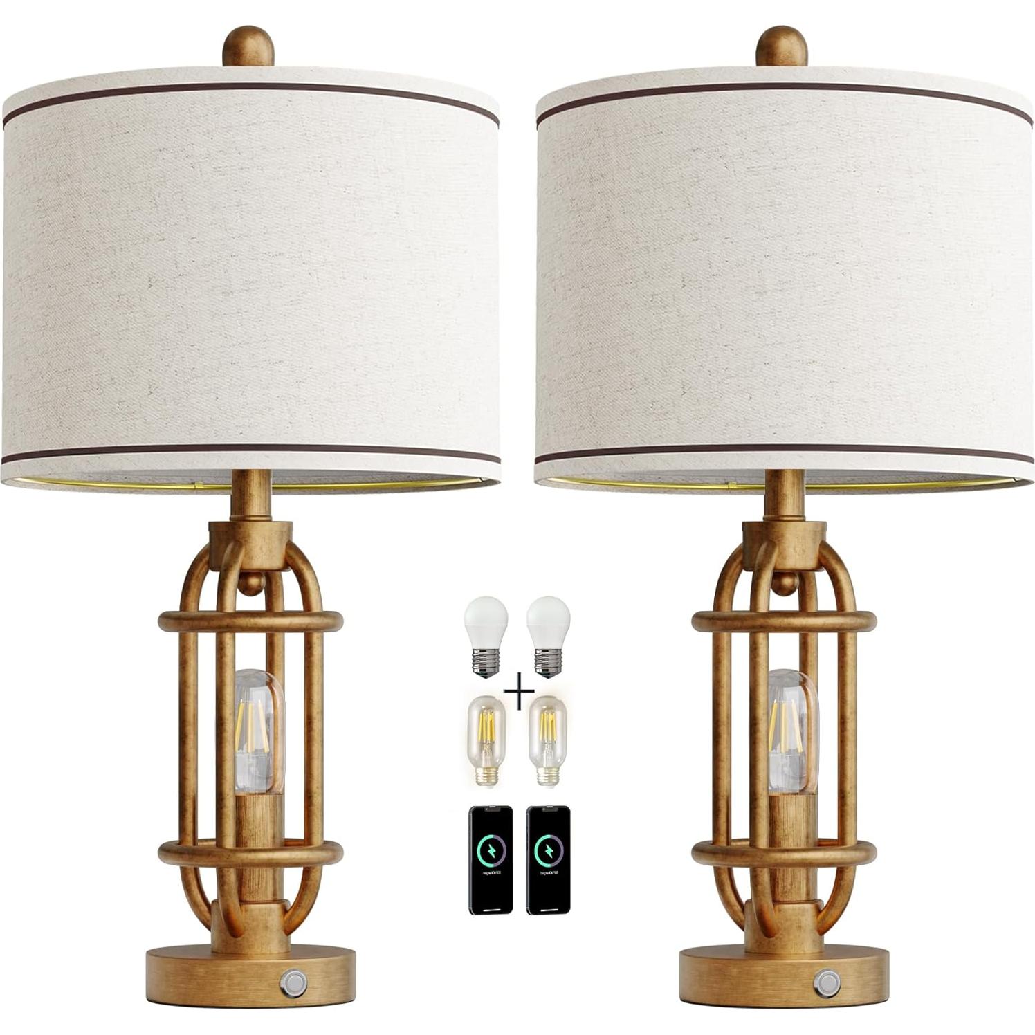 Juego de 2 lámparas de mesa G-SAFAVA 60 cm oro antiguo USB