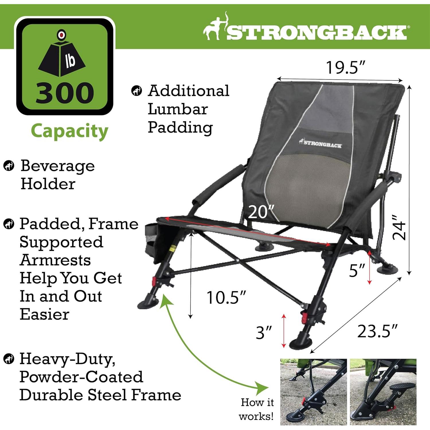 Silla de Playa STRONGBACK Reclinable Gravedad Baja Negra