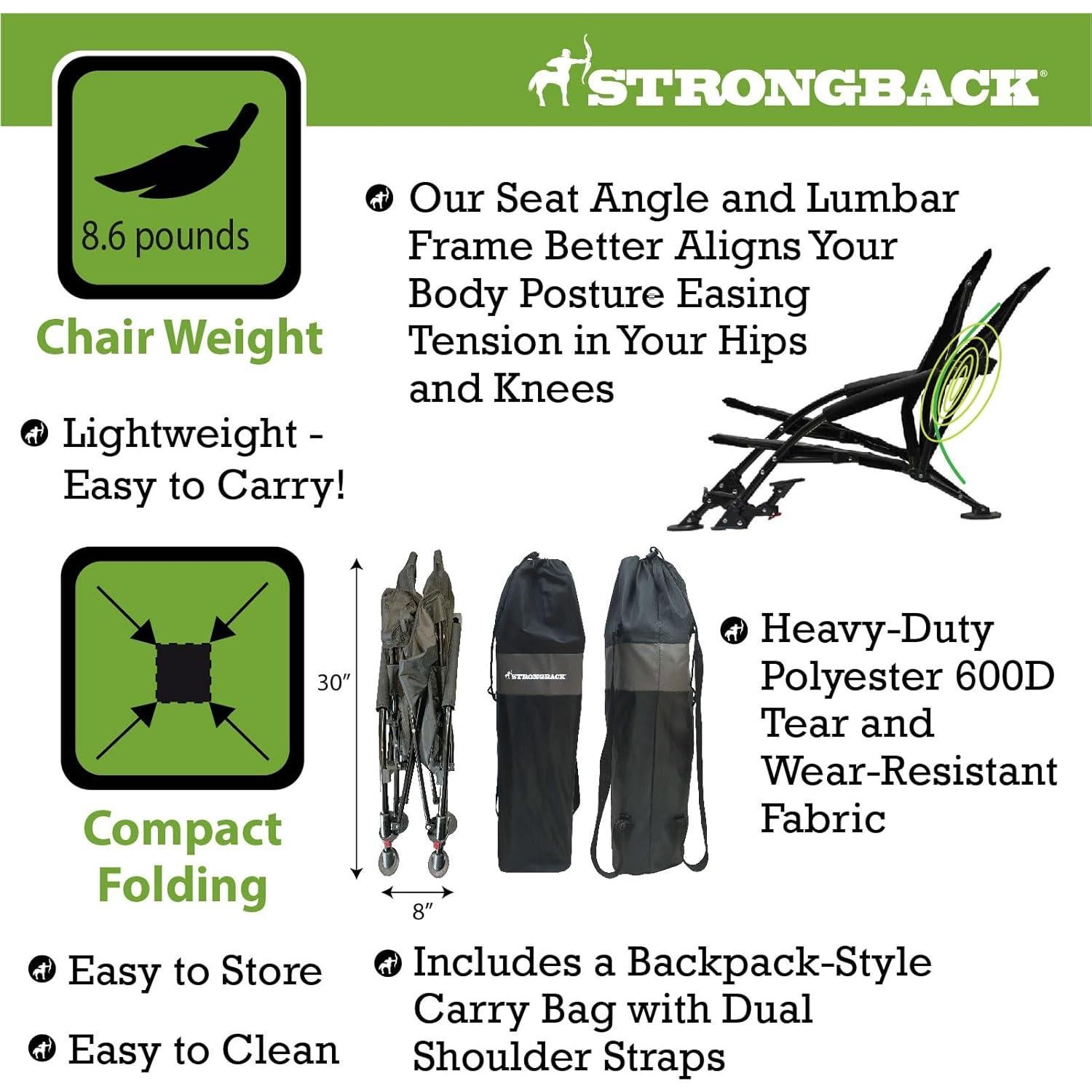 Silla de Playa STRONGBACK Reclinable Gravedad Baja Negra