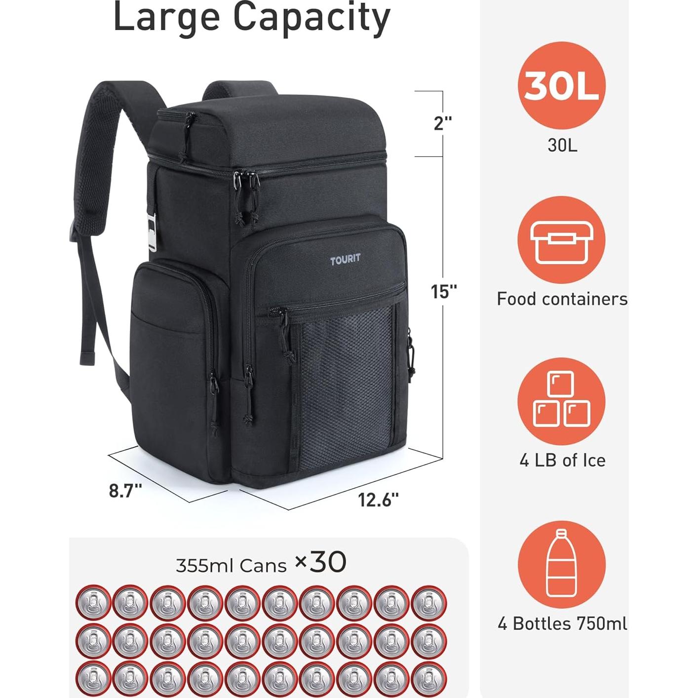 Mochila Térmica Impermeable TOURIT 30L para Camping y Playa