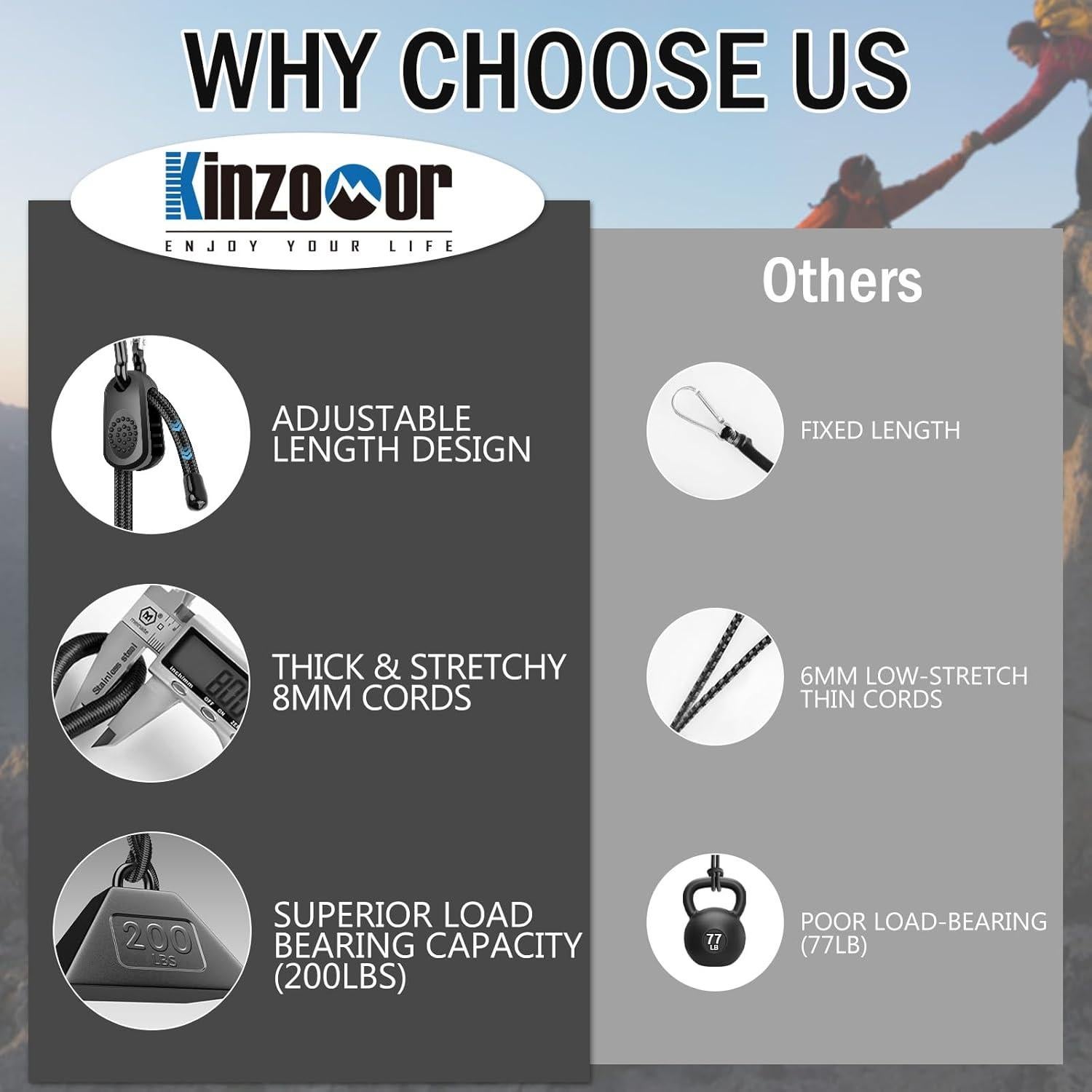 Cuerdas Bungee Ajustables Kinzomor 60 cm 8 Pcs Alta Resistencia