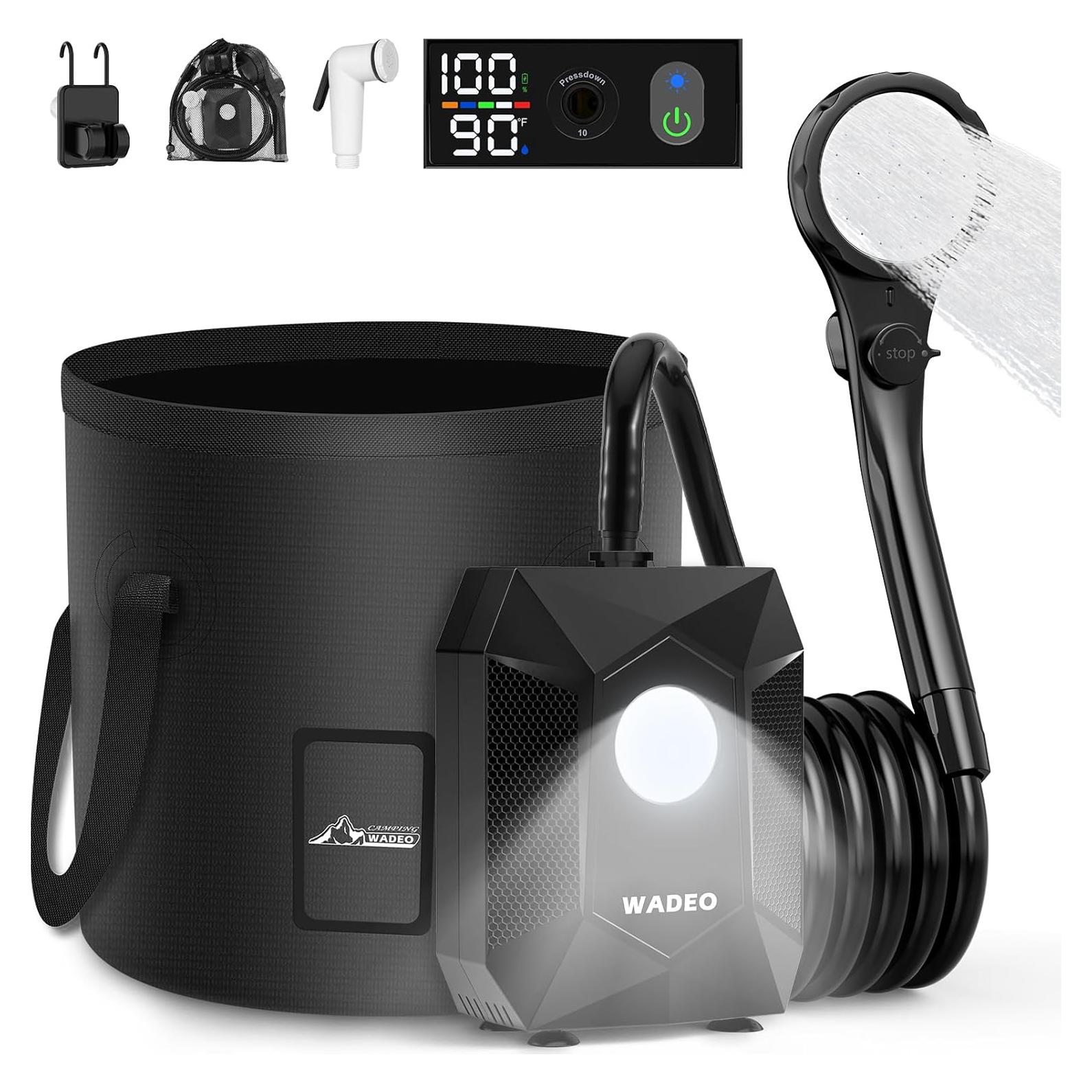 Ducha Portátil WADEO 6000mAh con Luz Camping 20L IPX8